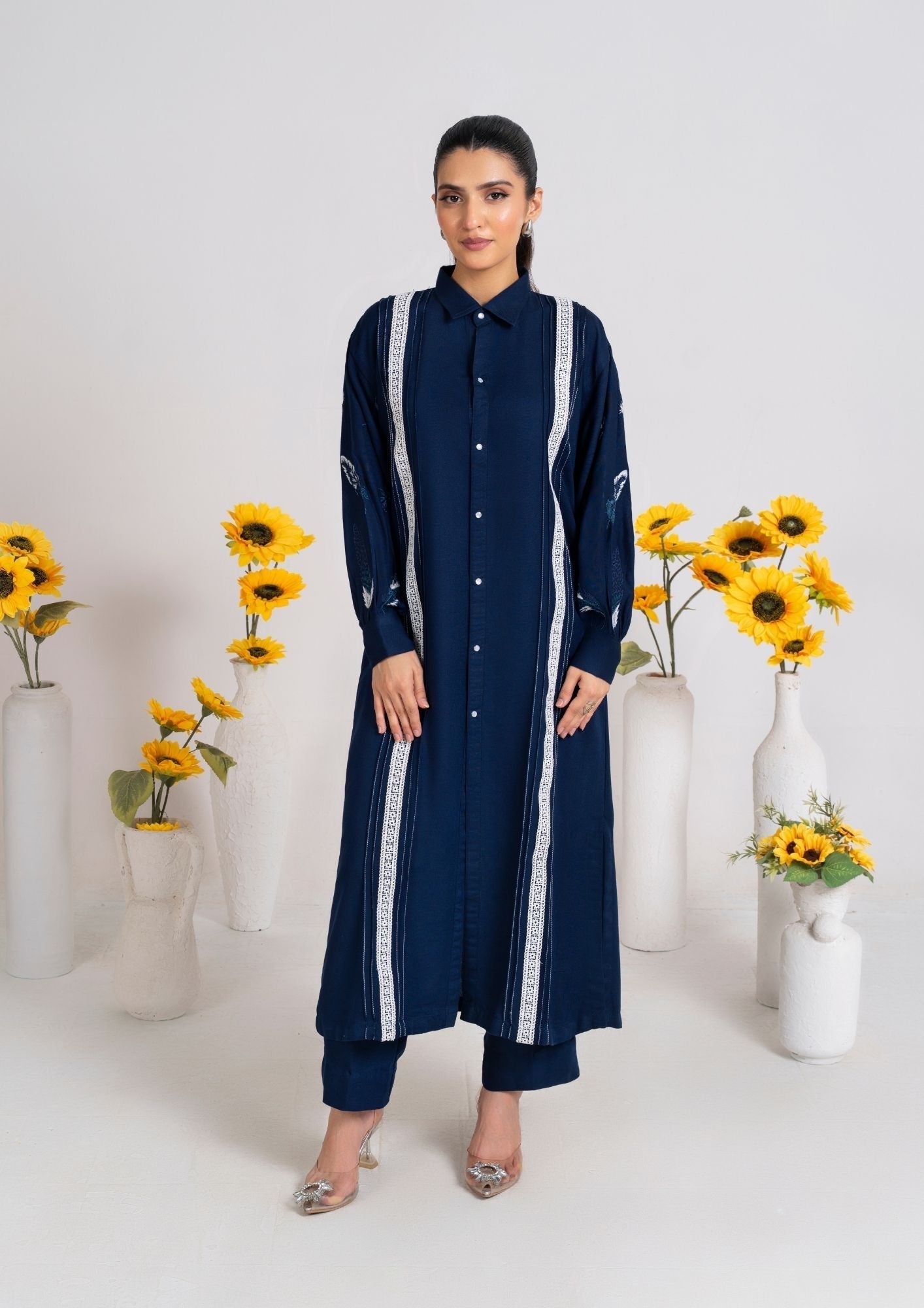 silk karandi Kurta Set in Navy blue