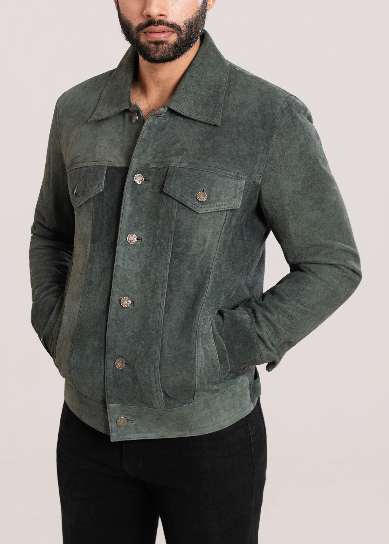 suede leather Jacket in Green