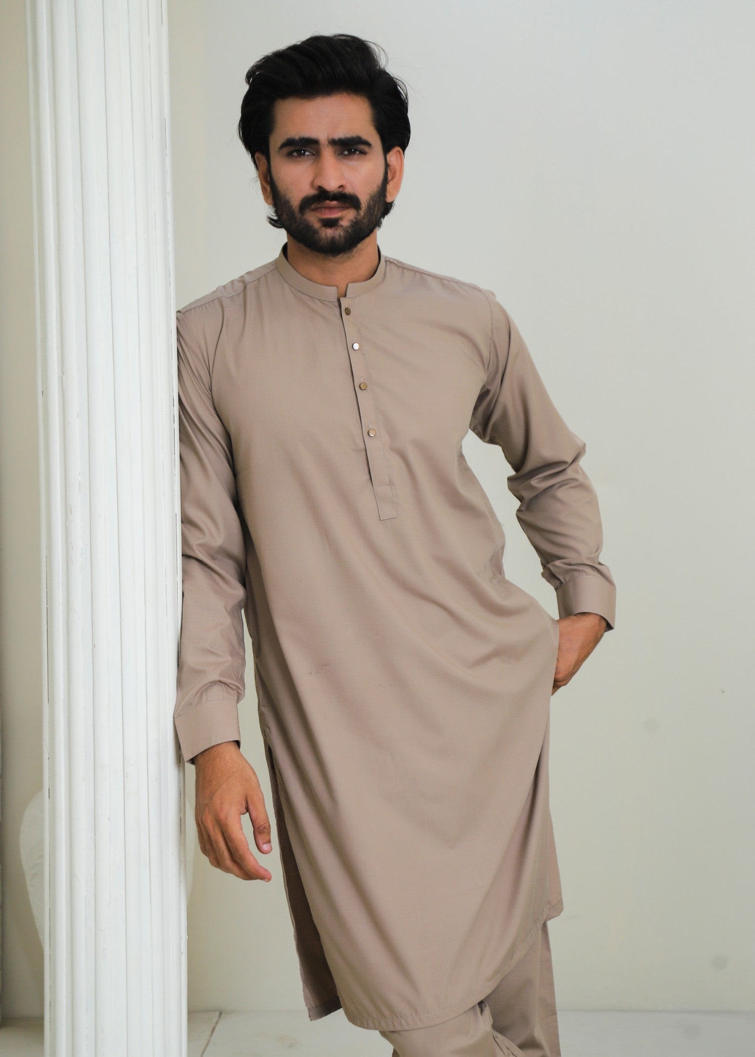 wash & wear Kurta Set in Khaki brown by Hassan Jee Men