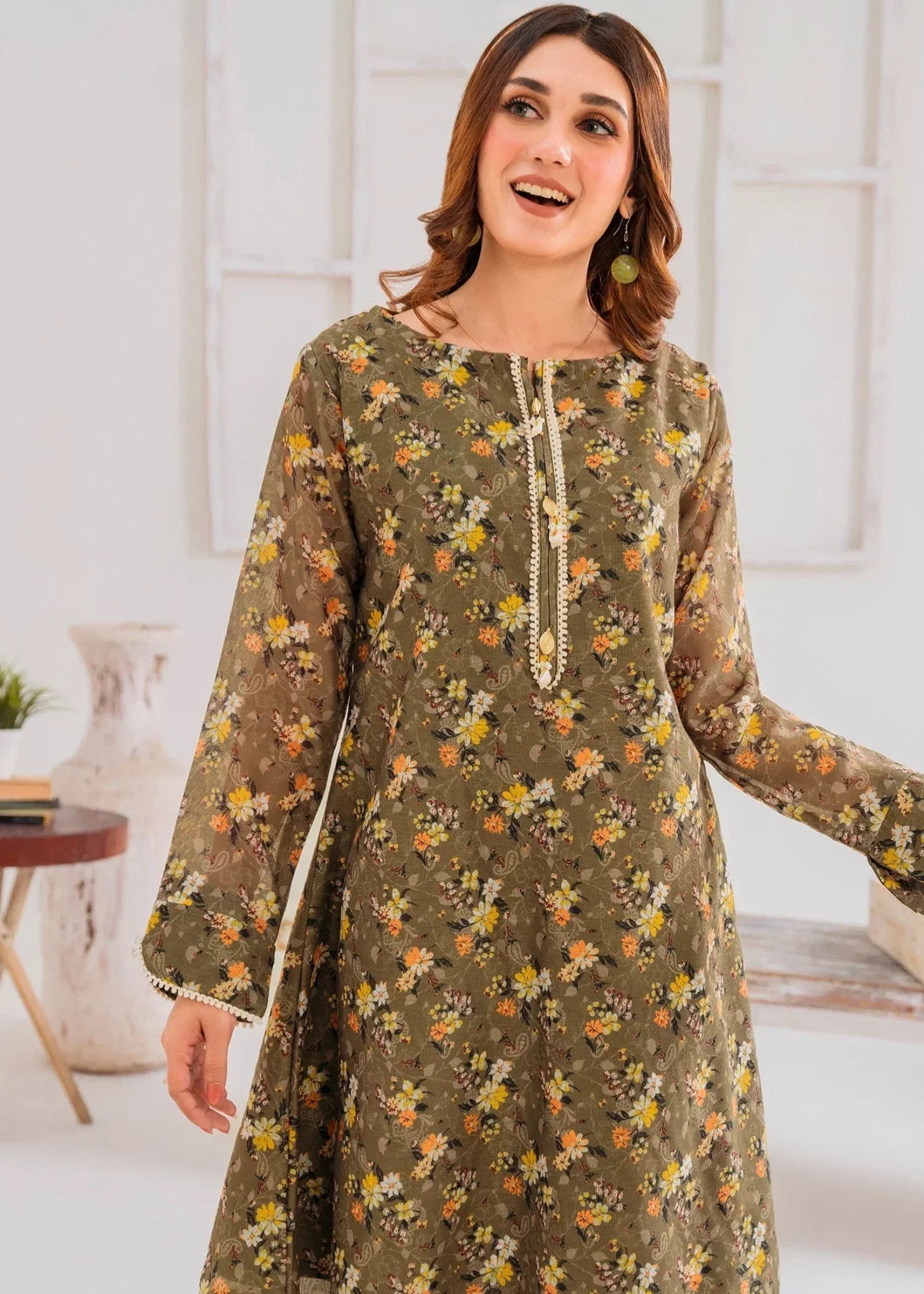 chambray Short Frock in Sage green