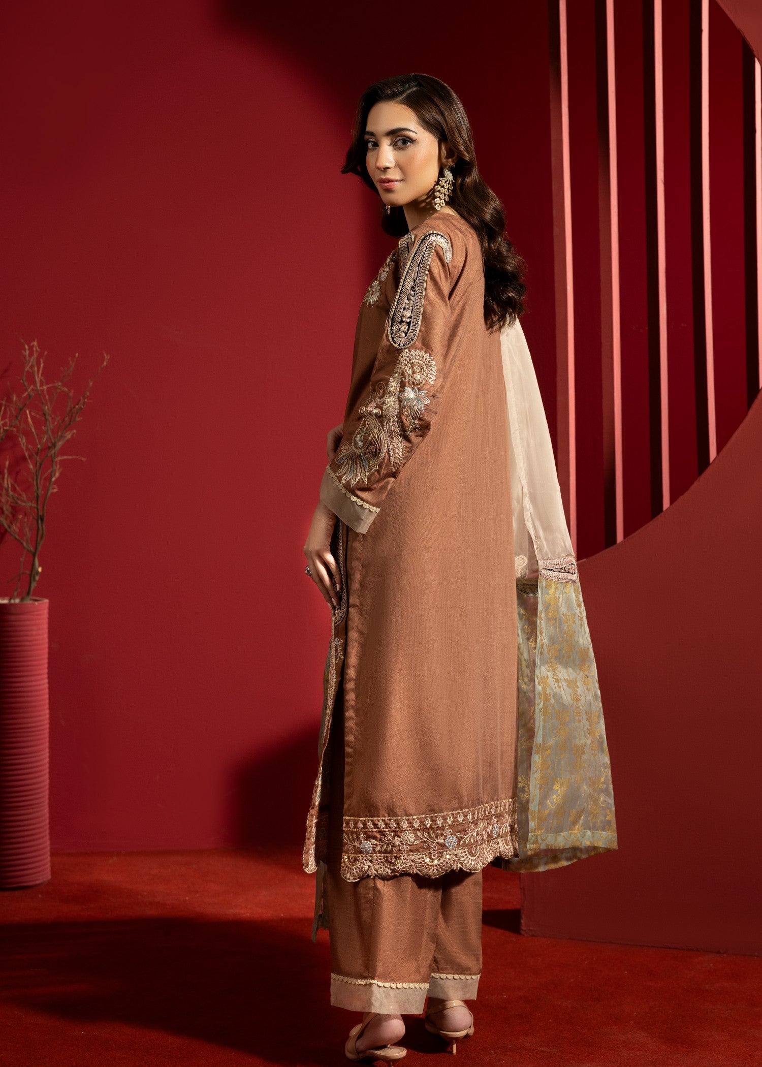 raw silk Kurta Set in Coffee brown