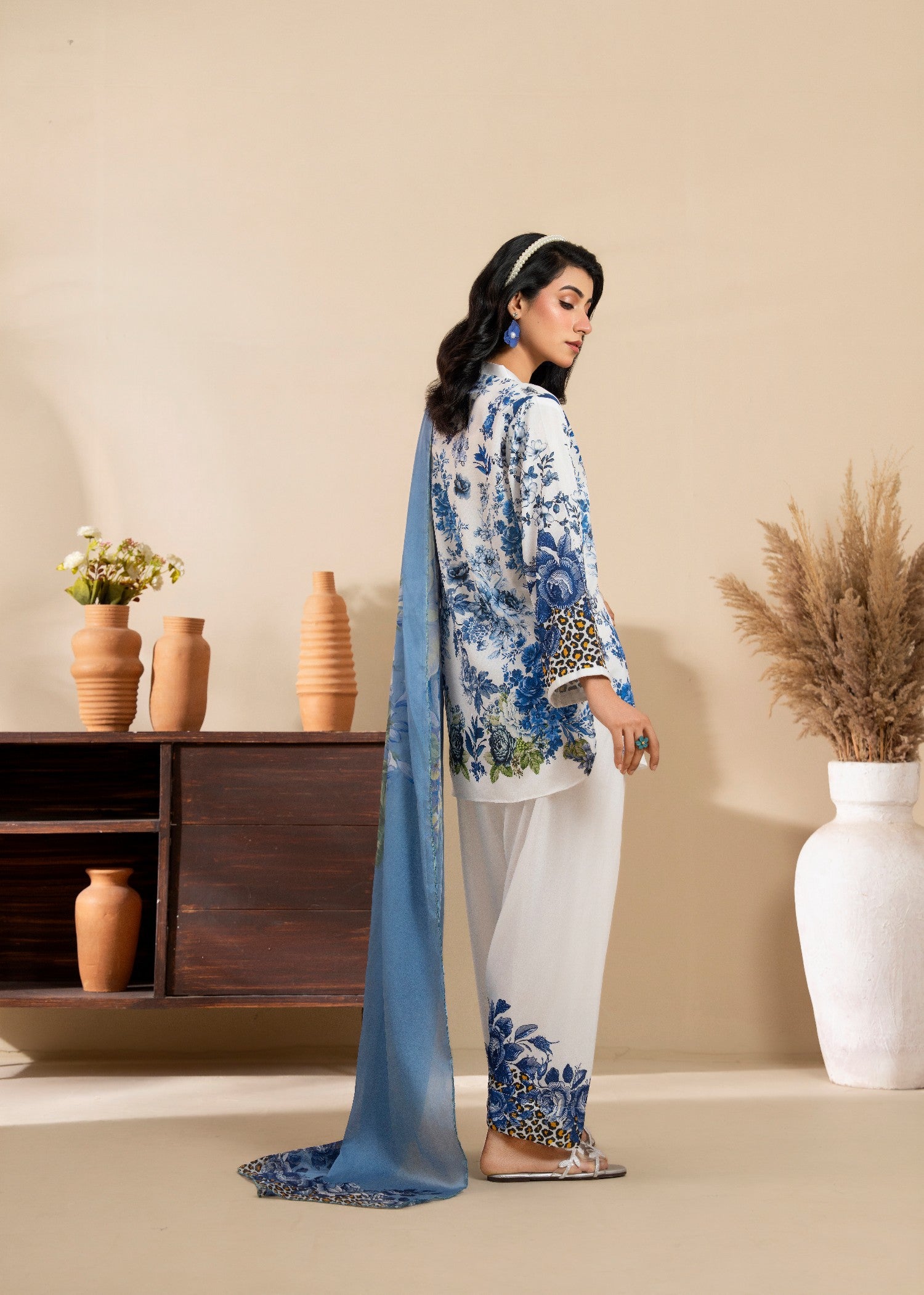 poly lawn Kurta Set in White