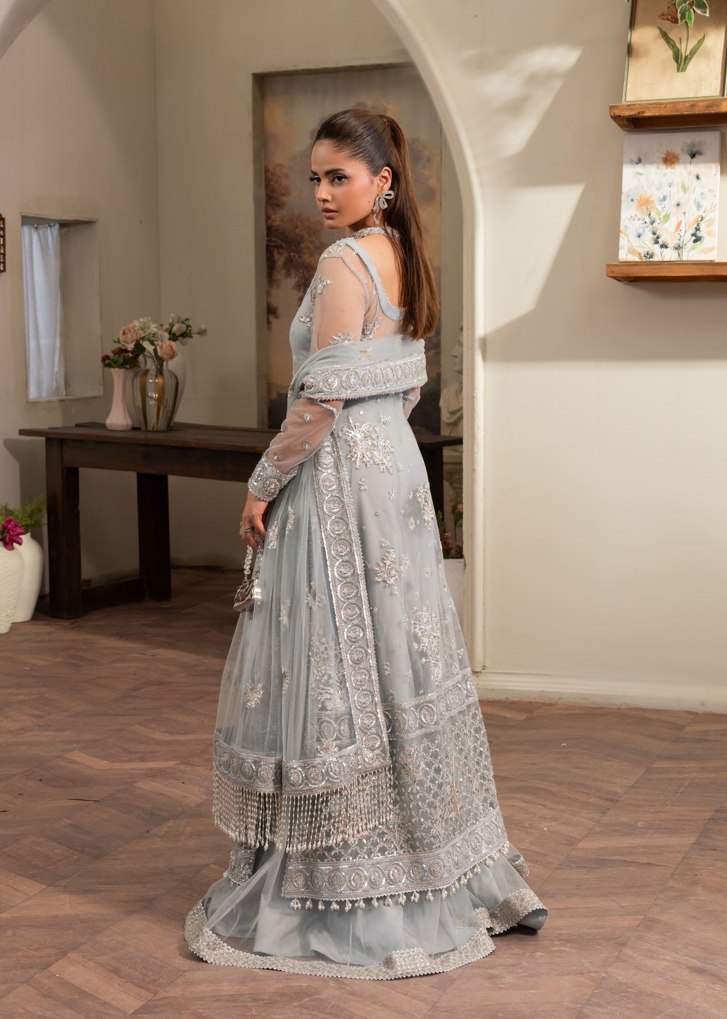 silk Sharara in Steal grey