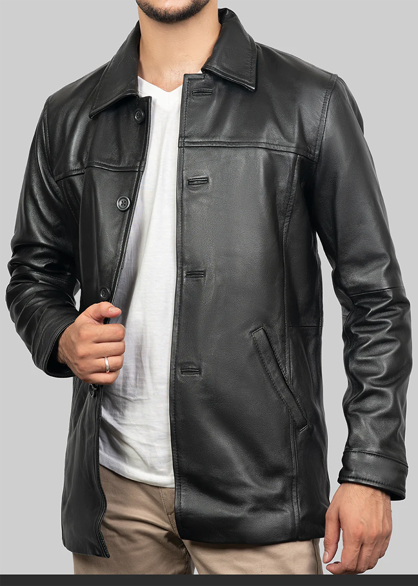 leather Coat in Black