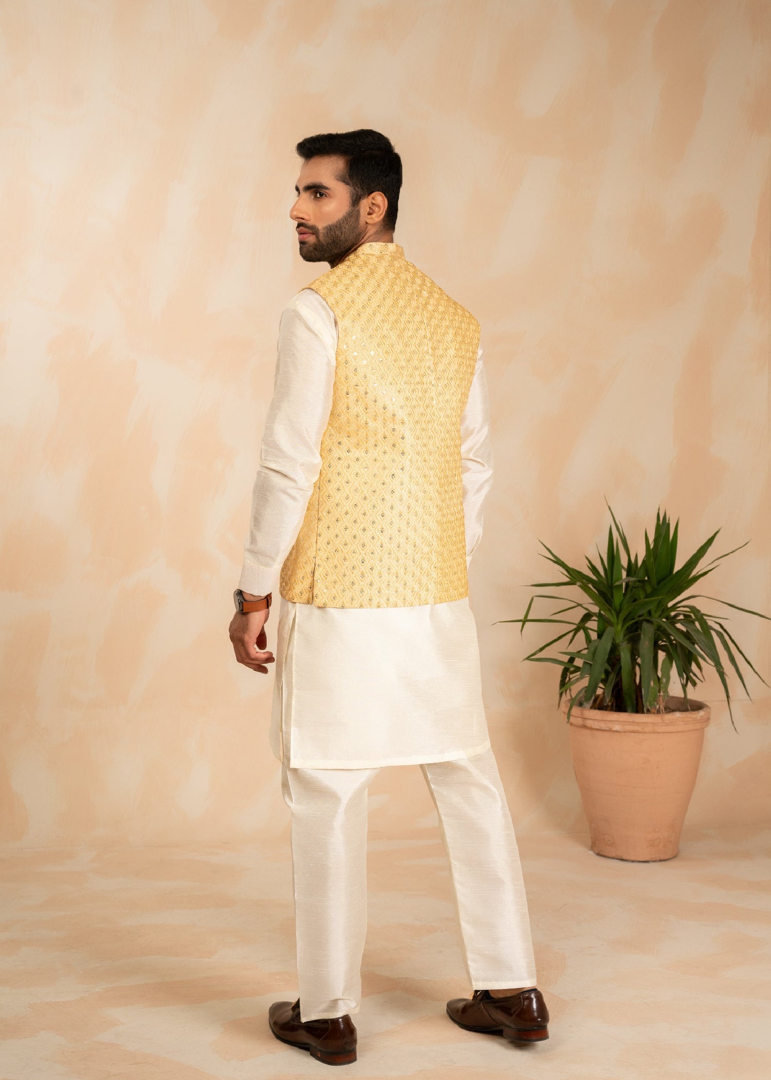 jamawar Waistcoat in Yellow