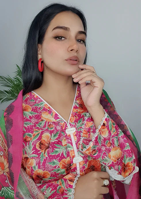 lawn Kurta Set in Lollipop pink