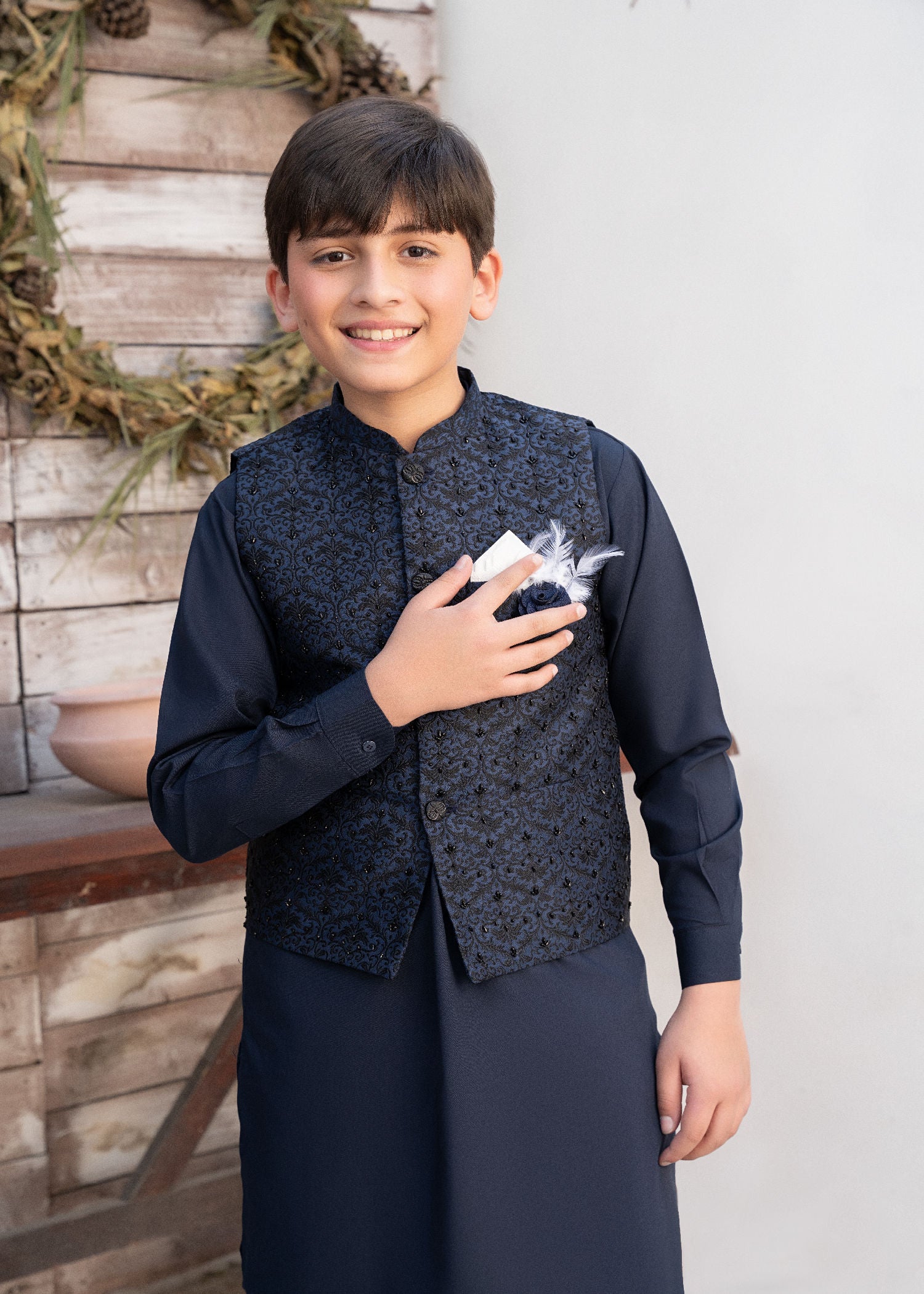 jamawar Waistcoat in Navy blue