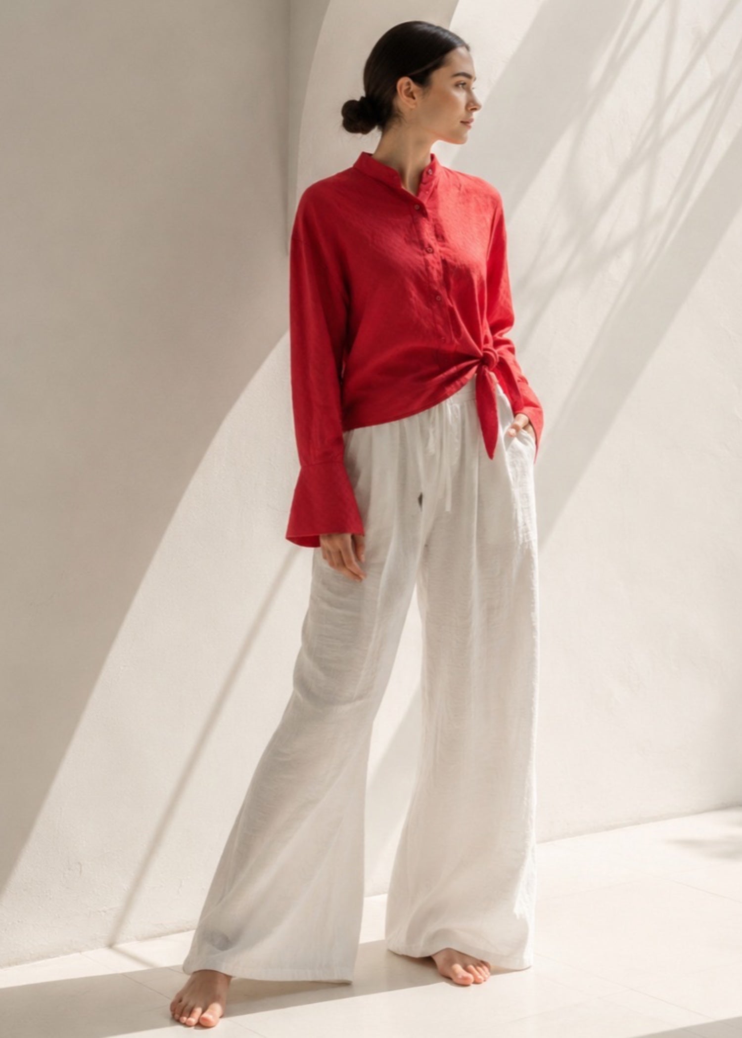 cotton dobby Top in Red