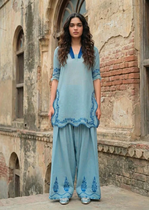 fine khaddar Kurti in Powder blue