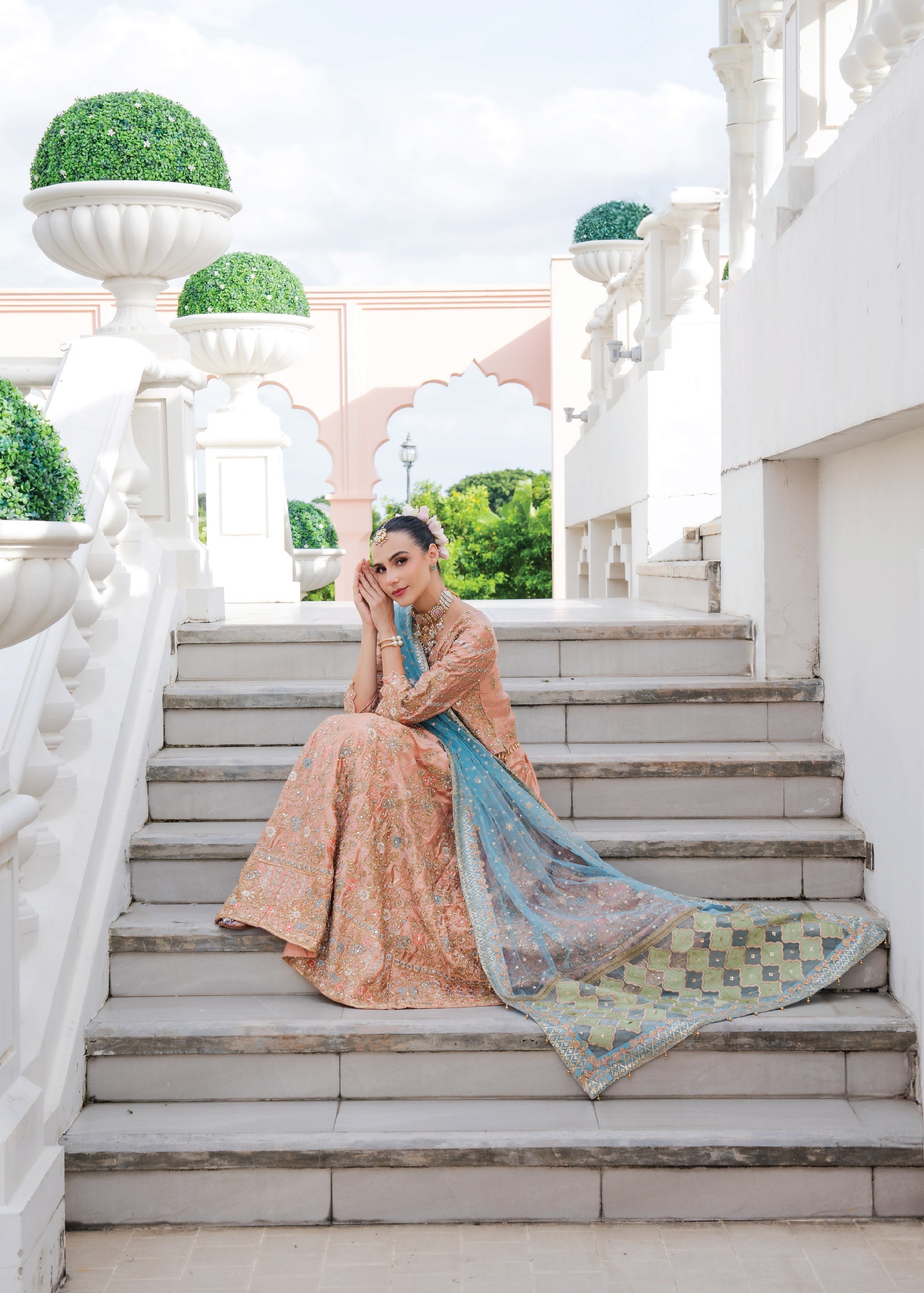 chiffon Lehenga in Peach pink