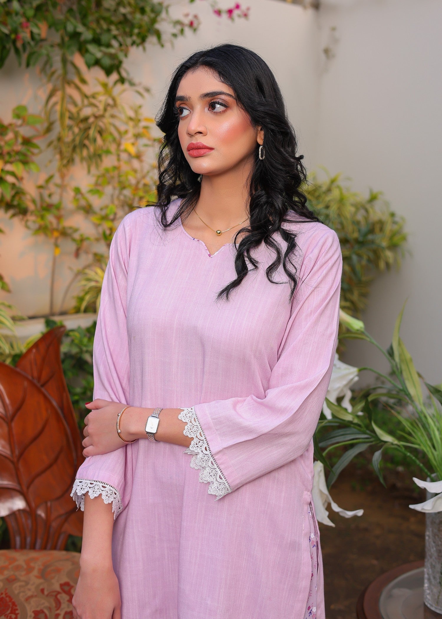 khaddar Kurta Set in Baby pink