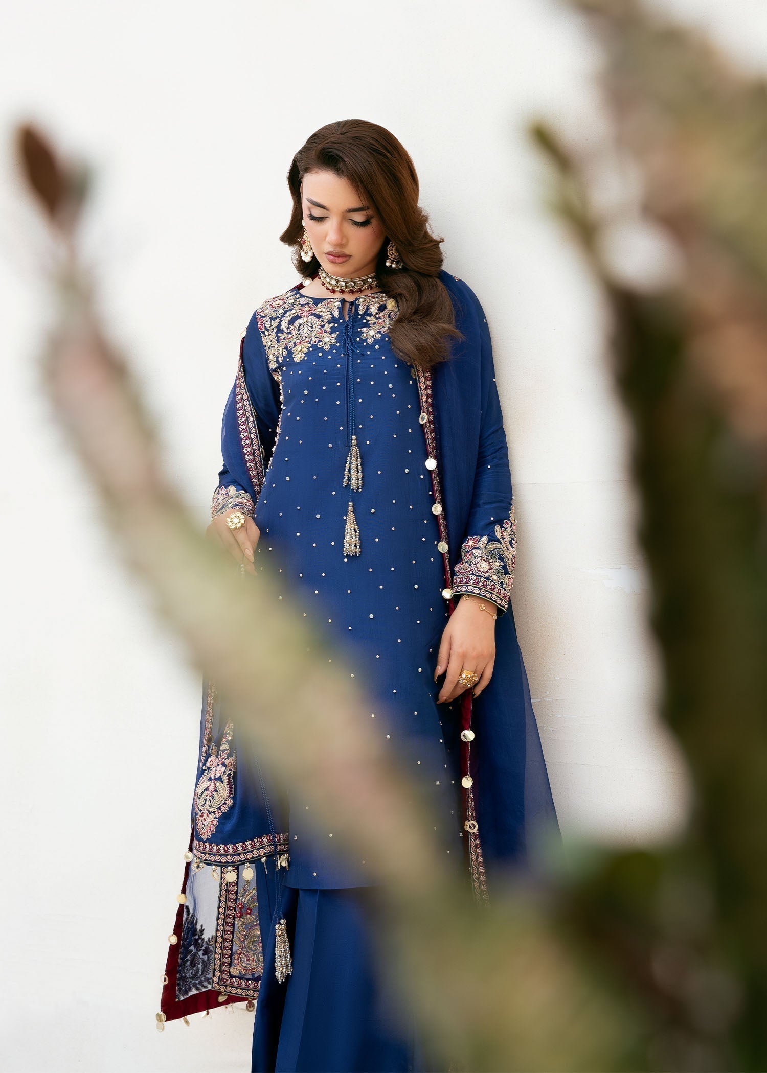 tissue silk Kurta Set in Royal blue