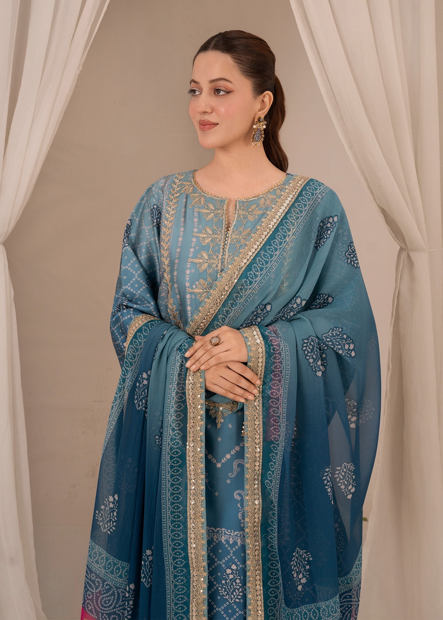 silk Kurta Set in Slate blue