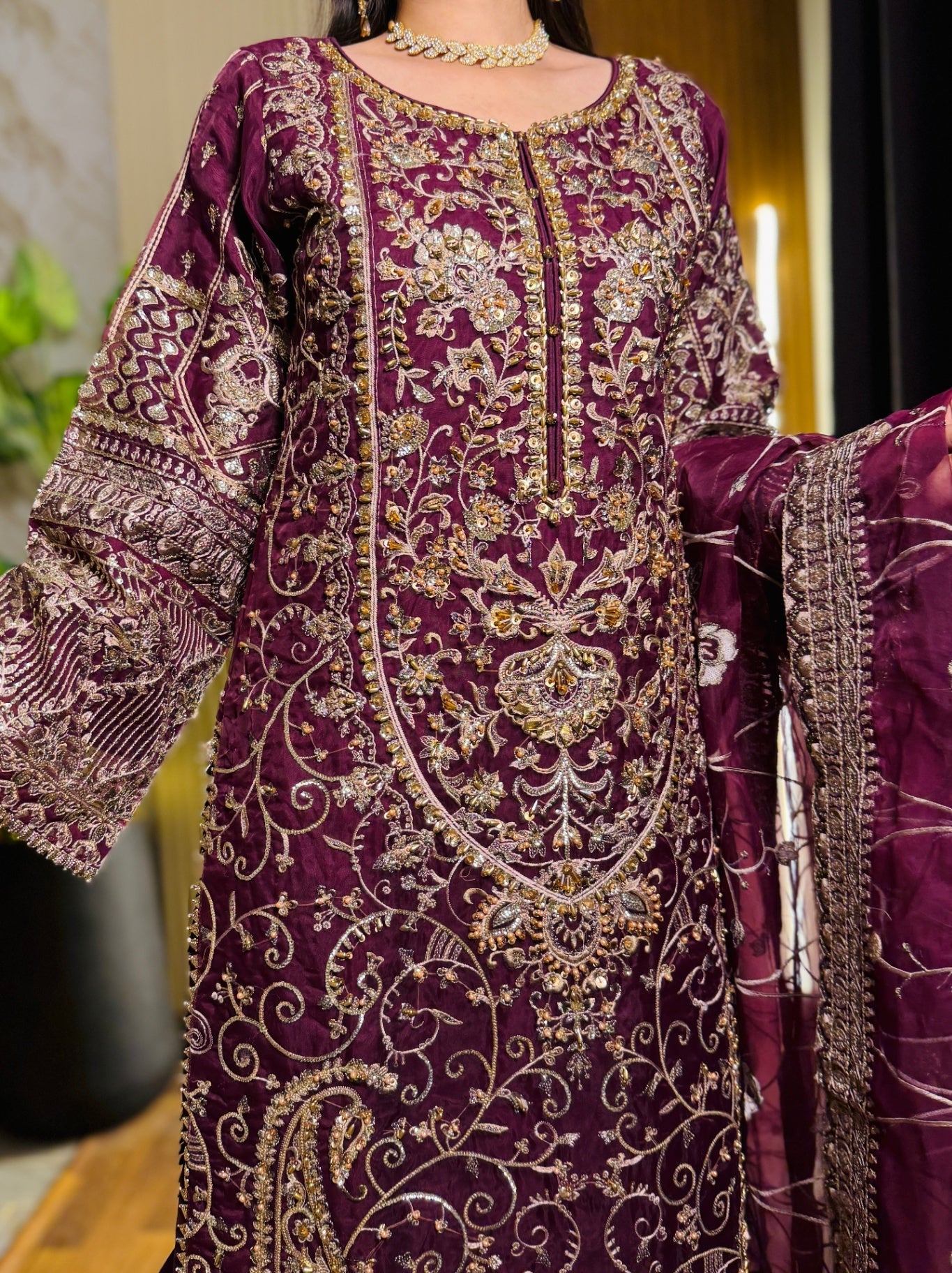 organza Kurta Set in Wine