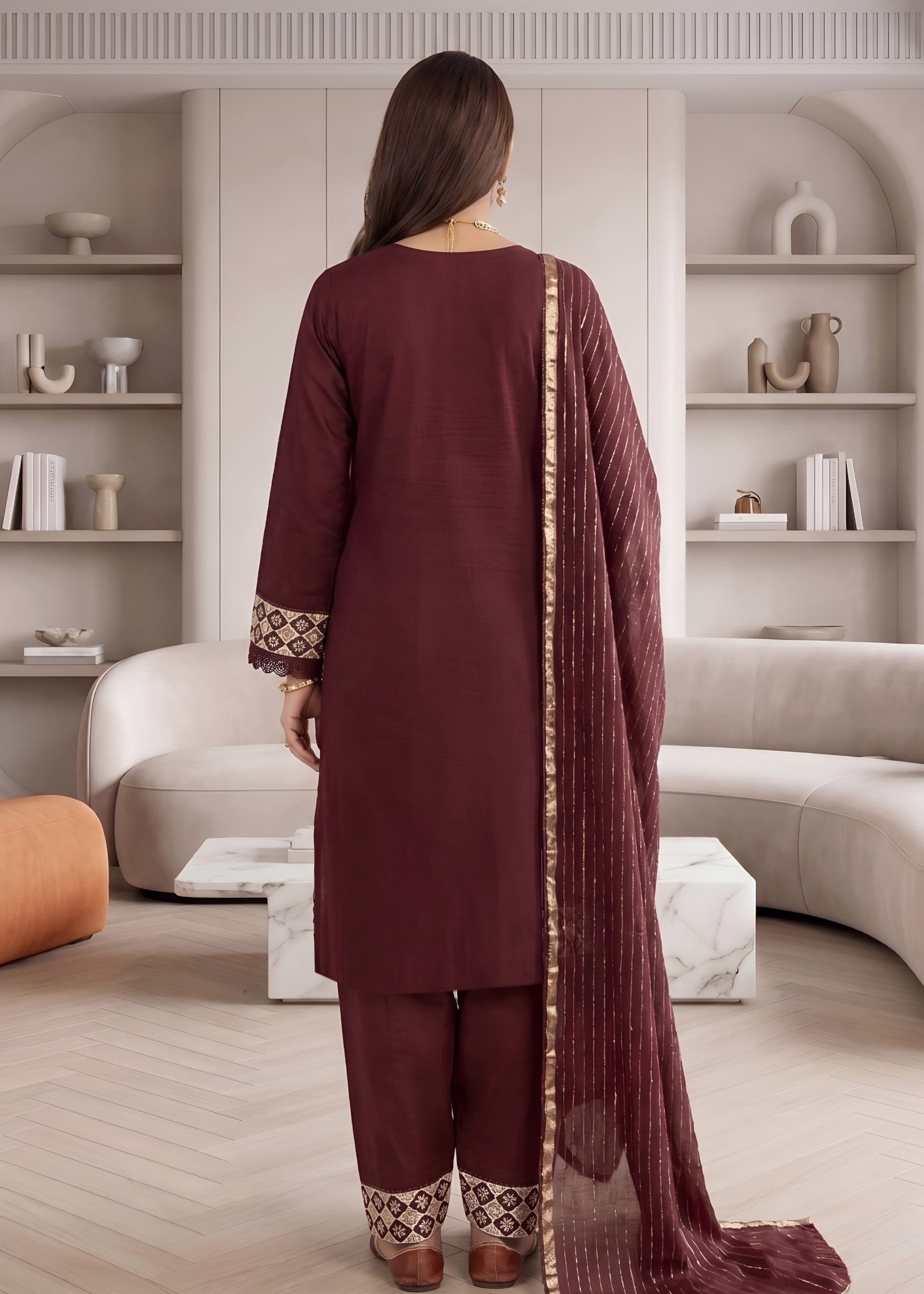 linen chambray Kurta Set in Brown