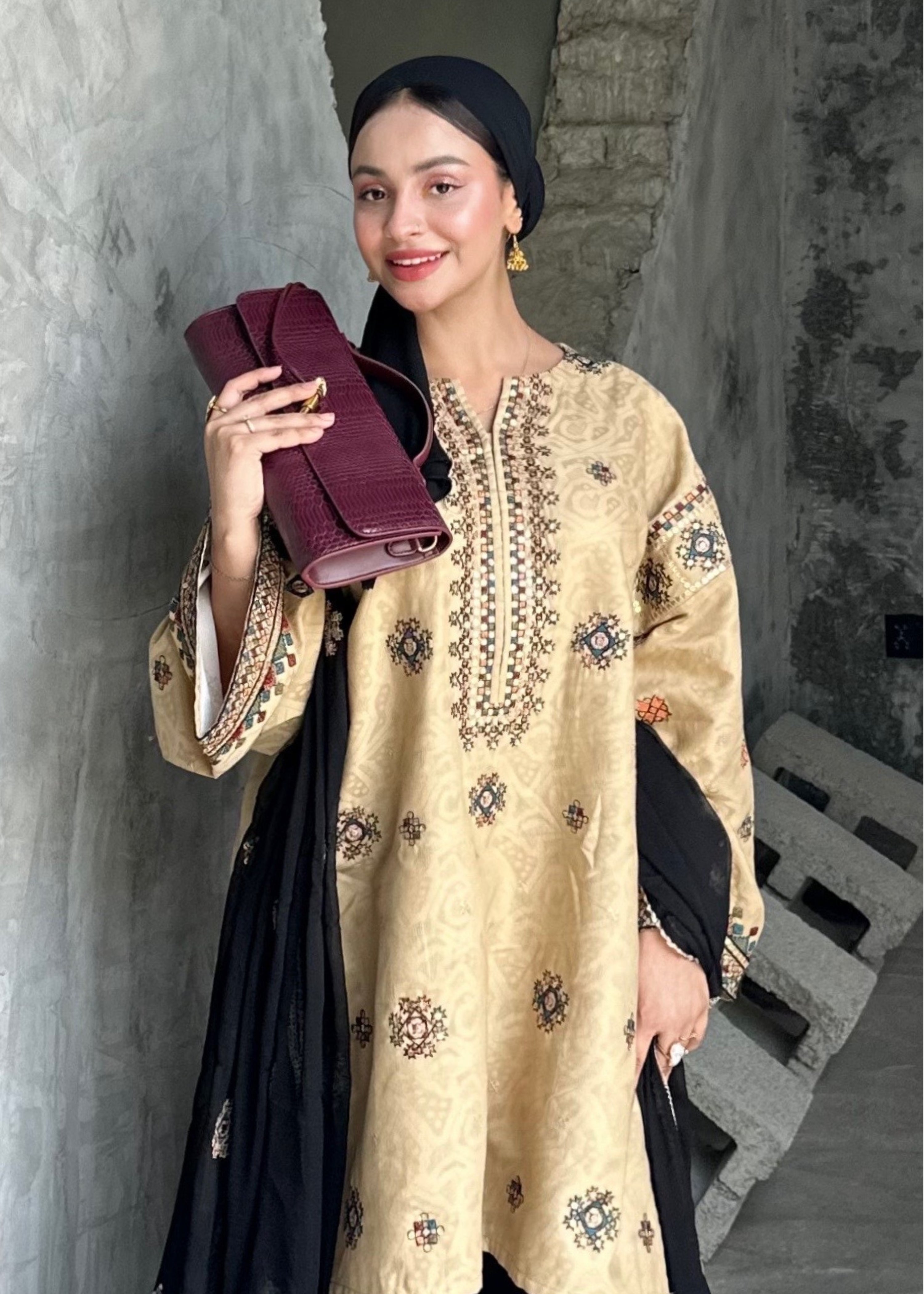 bemberg crinkle chiffon Kurta Set in Cotton