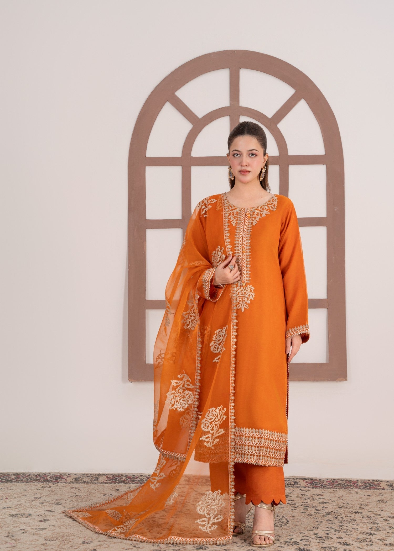 organza Kurta Set in Pumpkin orange