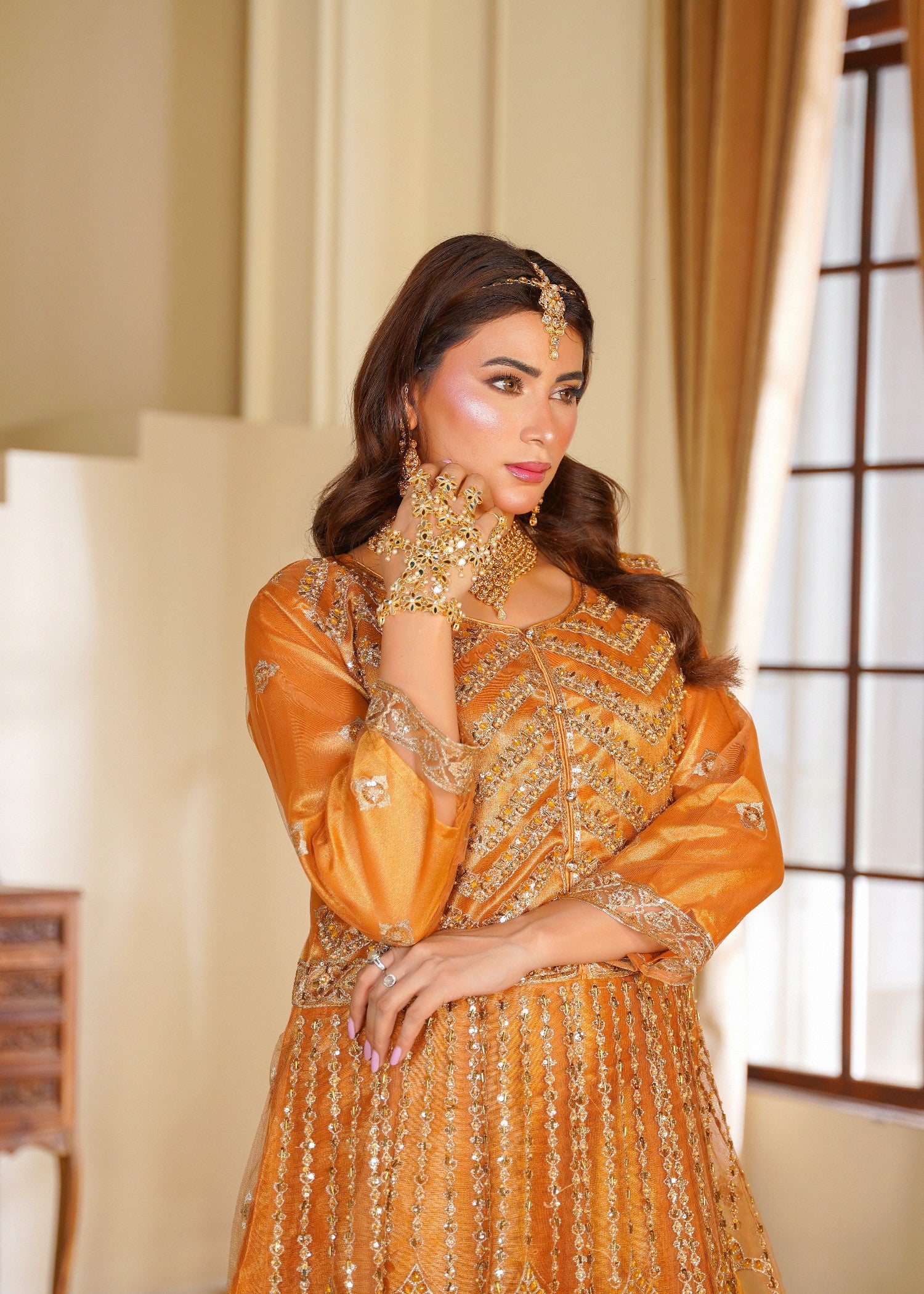 zari net Maxi in Mari gold