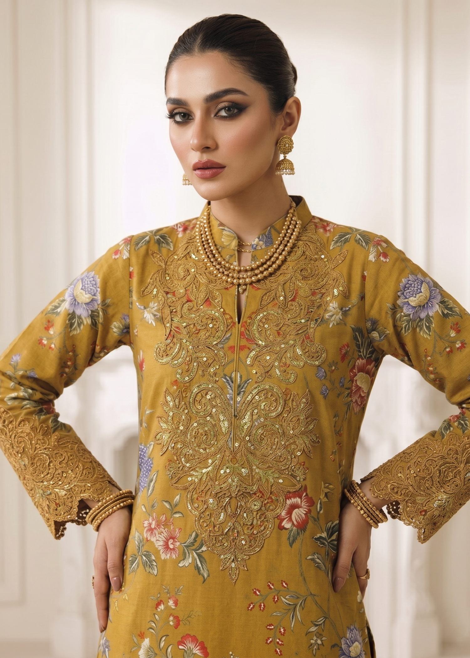lawn Sharara in Mustard