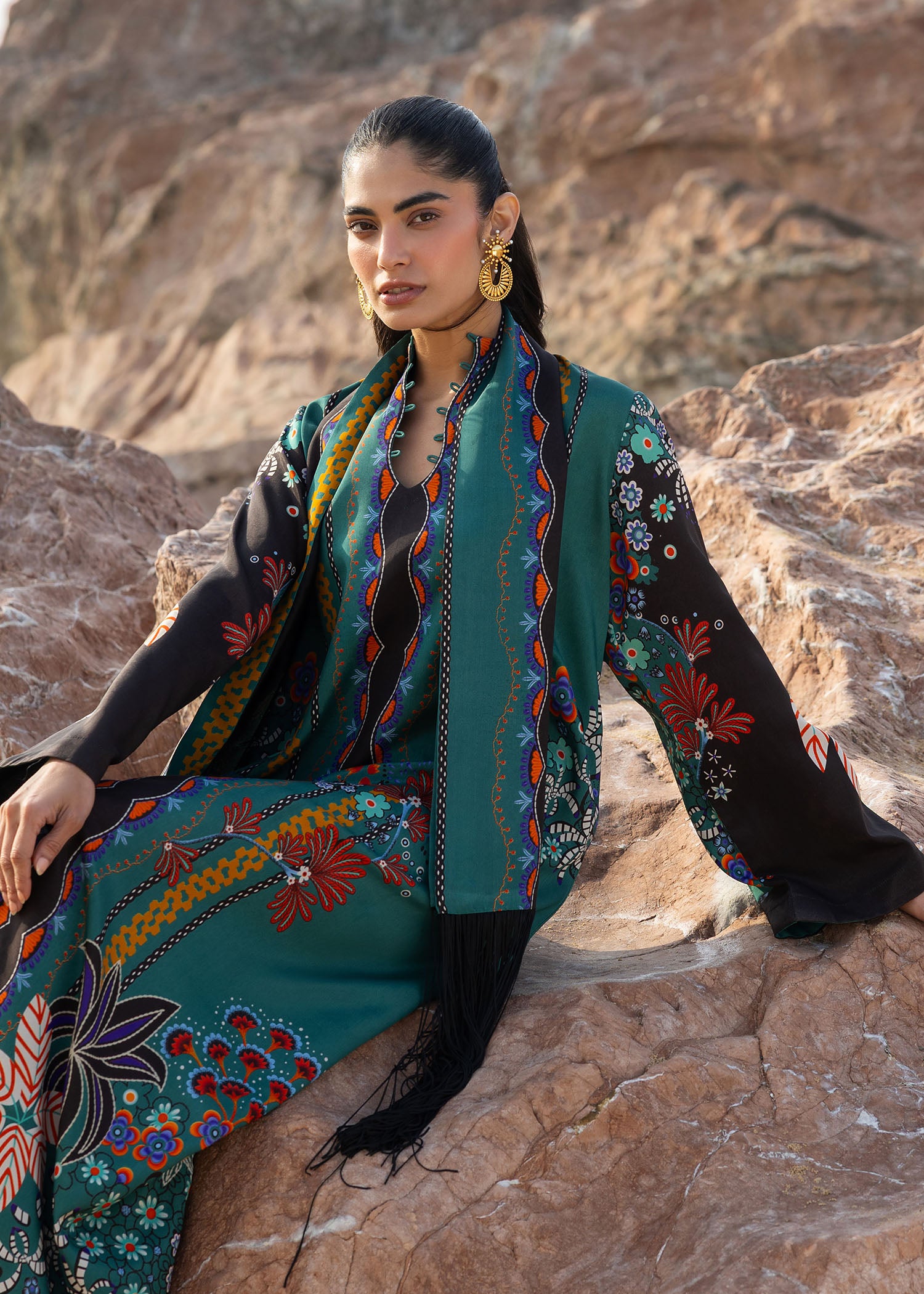 silk grip Kaftan in Emerald green