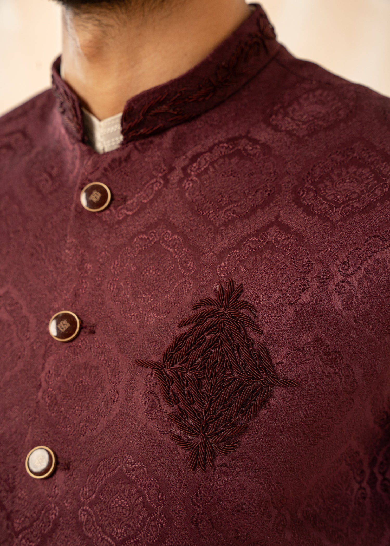 jamawar Waistcoat in Magenta
