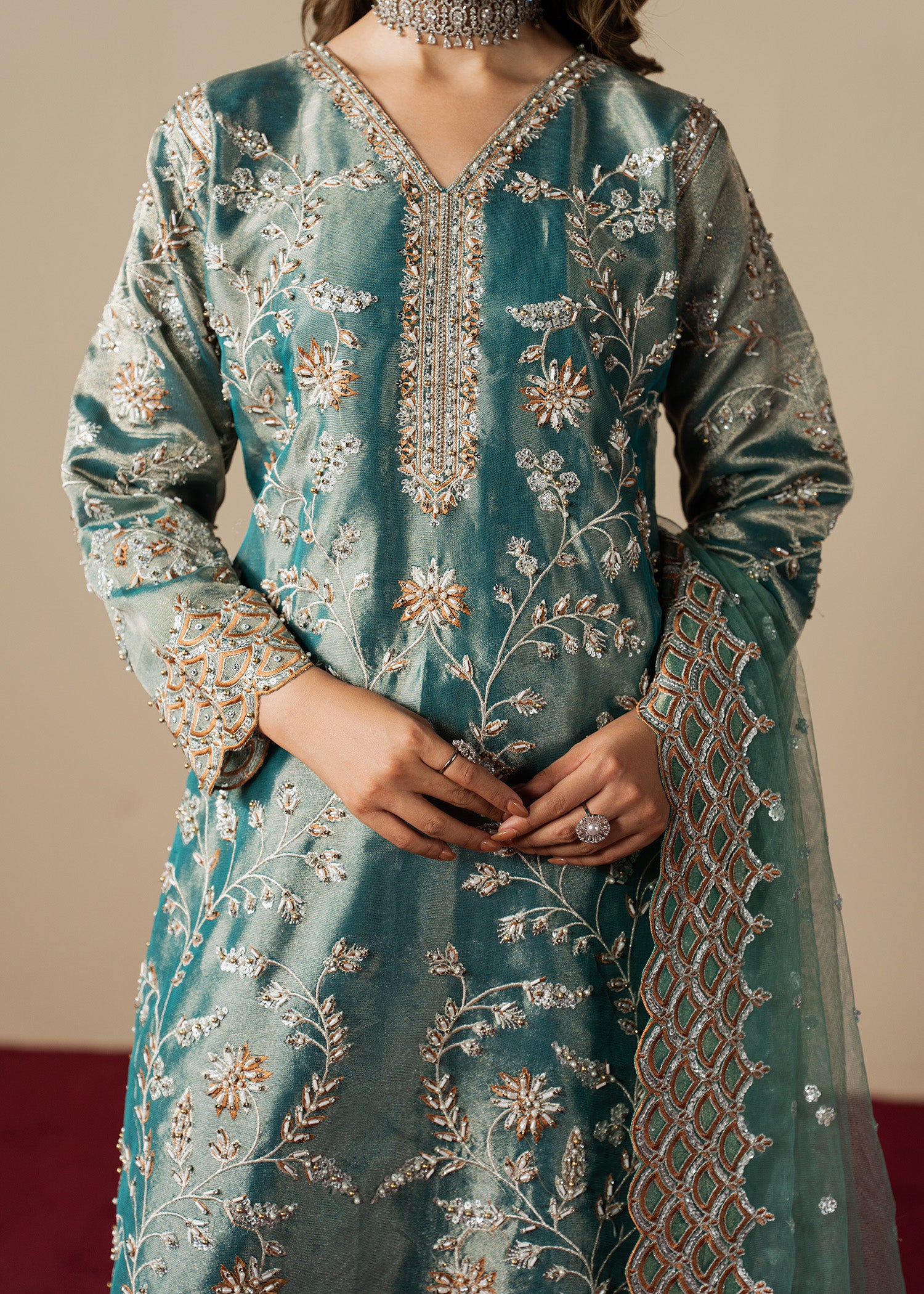 banarasi jacquard Kurta Set in Teal