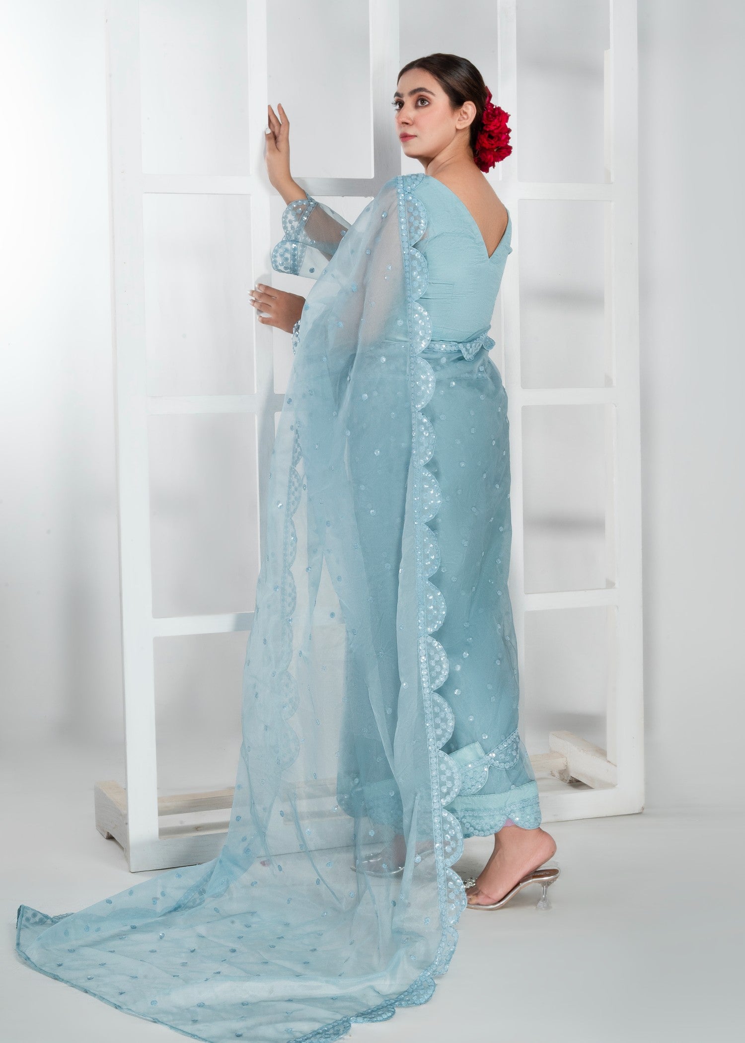 raw silk Saree in Ice blue