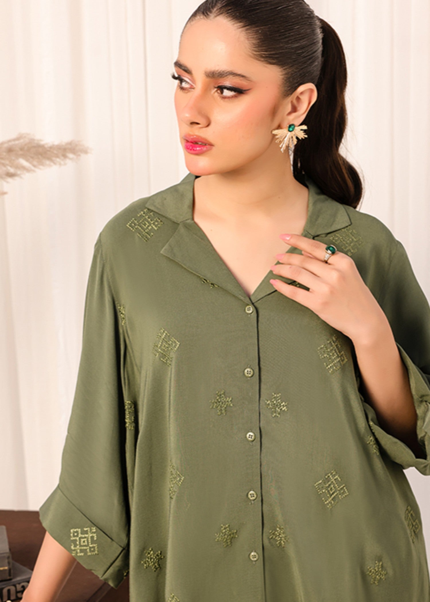 viscose Co ord Sets in Olive green