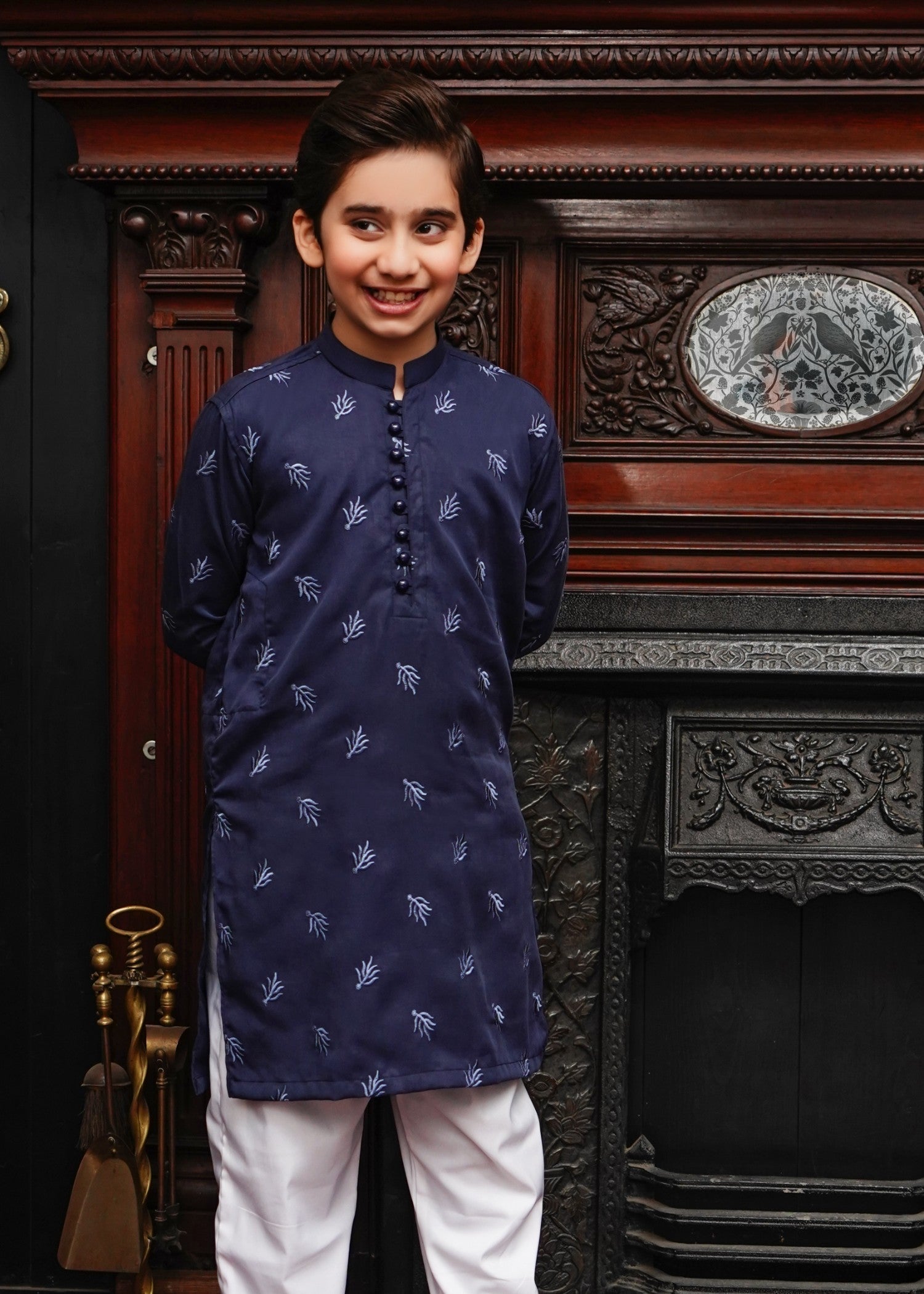 linen Kurta in Navy blue