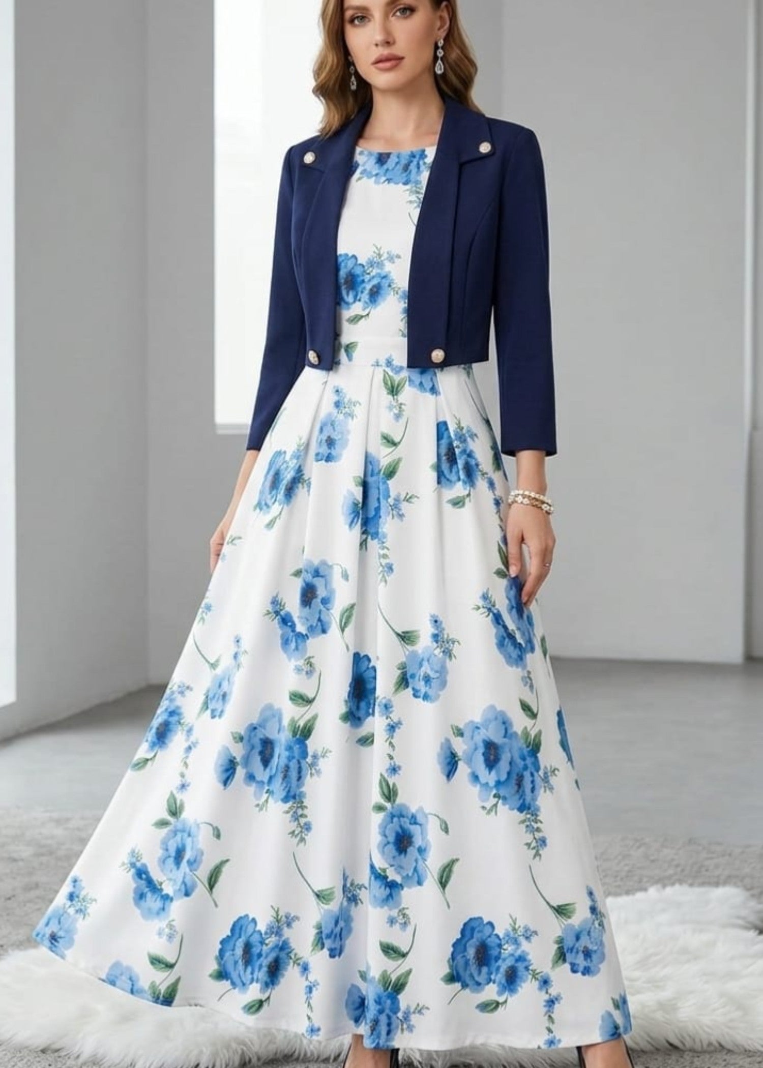 crepe georgette Frock in Navy blue