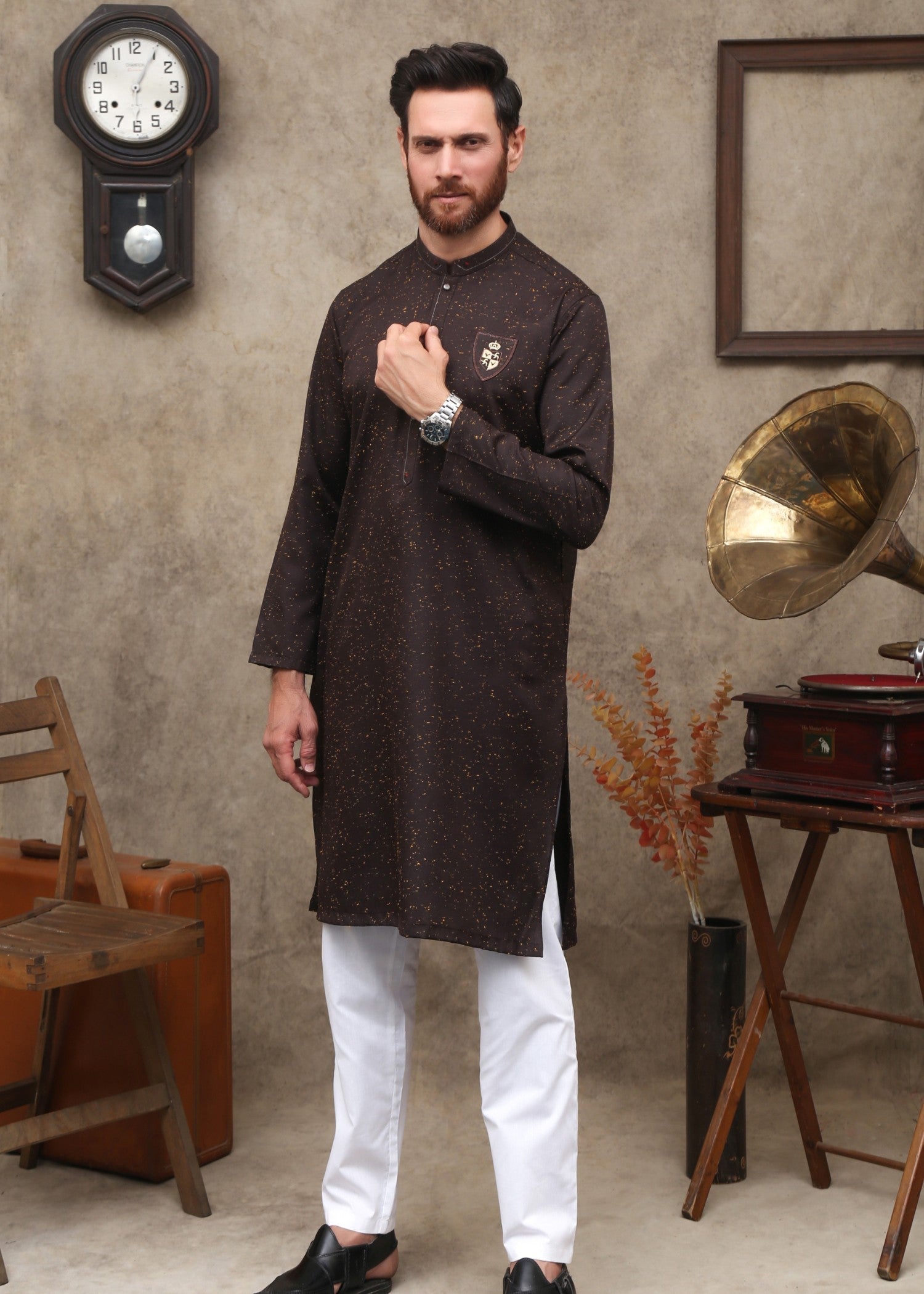 cotton Kurta in Brown by Maqsood Garments