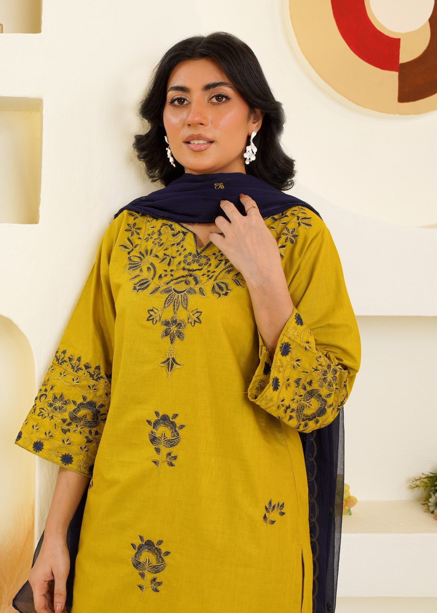 cambric cotton Kurta Set in Lemon