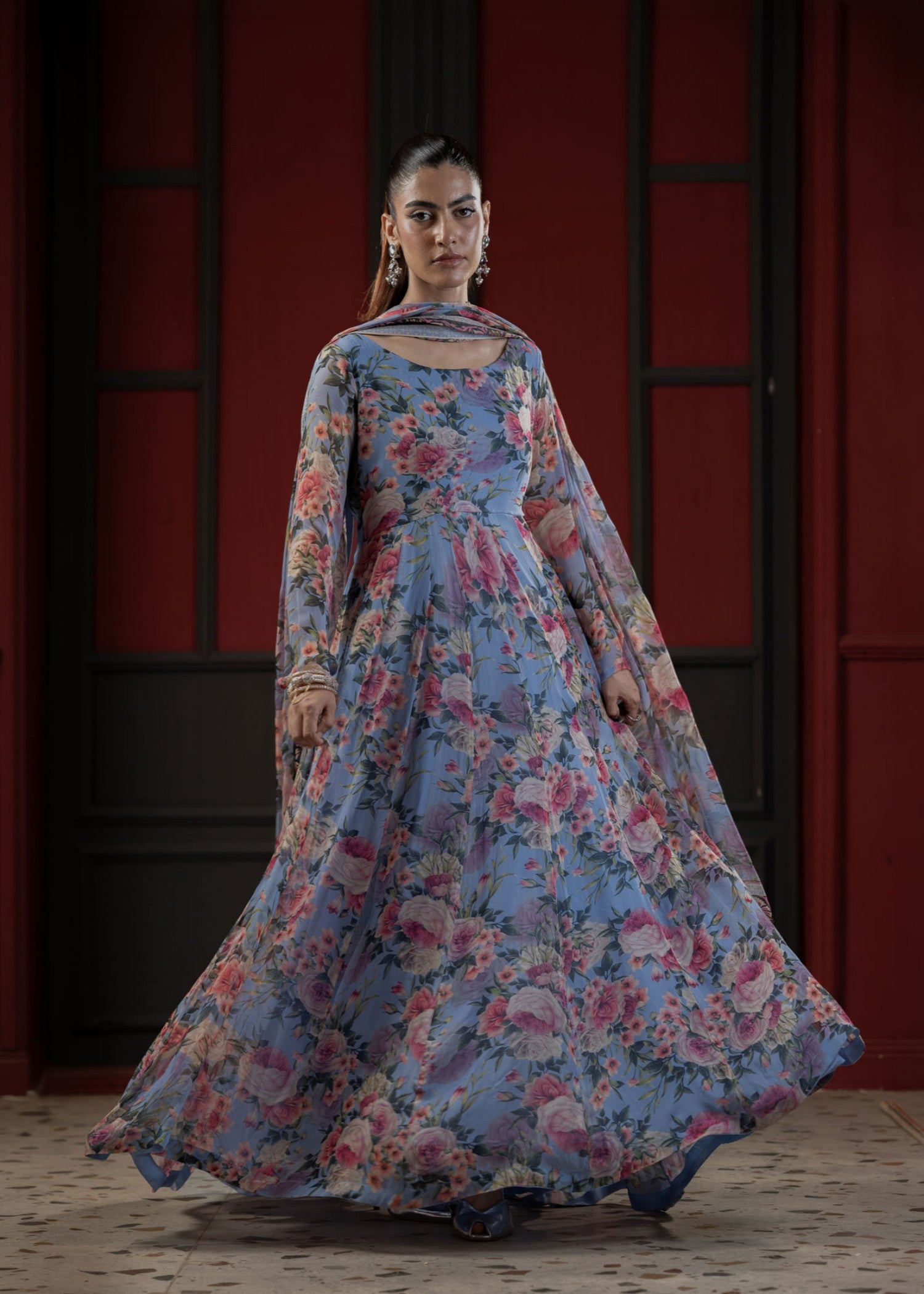 chiffon Pishwas in Periwinkle