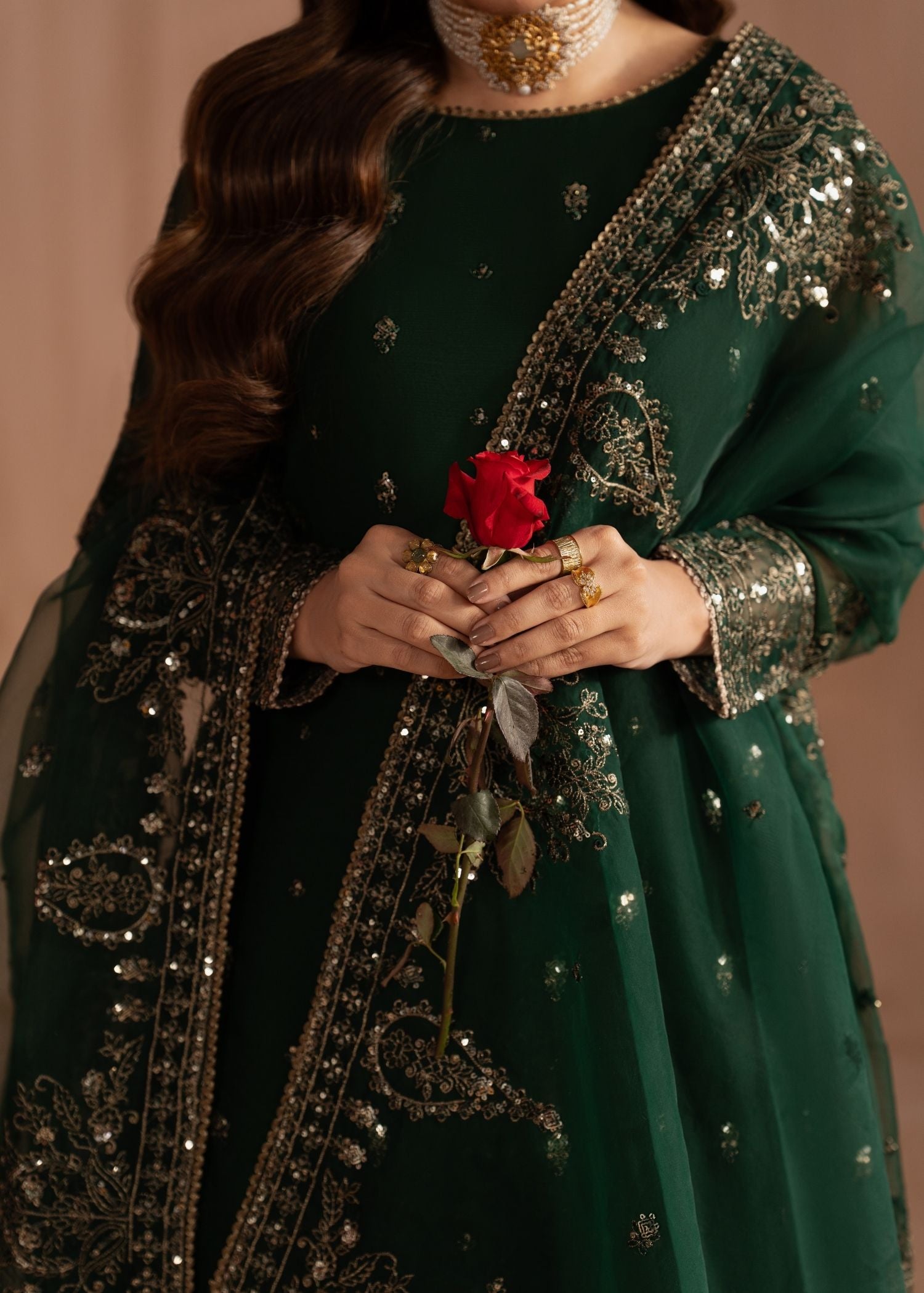 chiffon Lehenga in Bottle green
