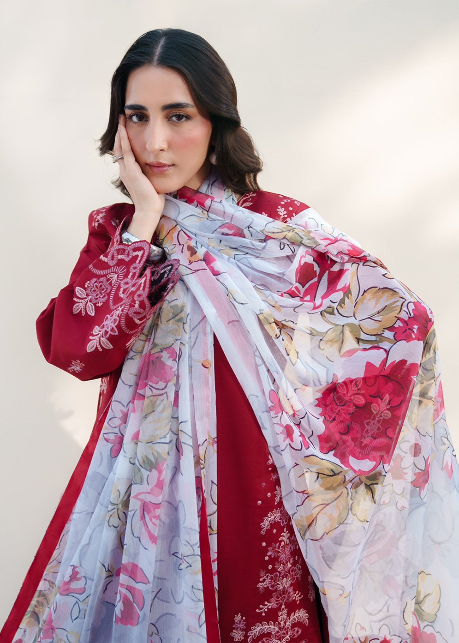 lawn Kurta Set in Scarlet