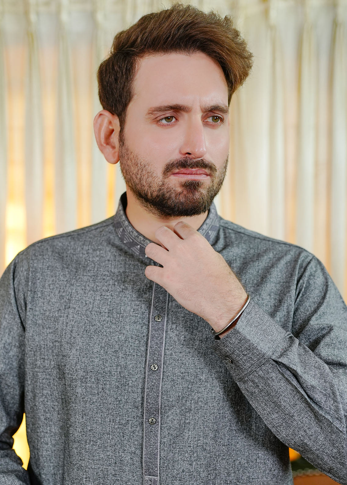 acrylic wool Shalwar Kameez in Grey