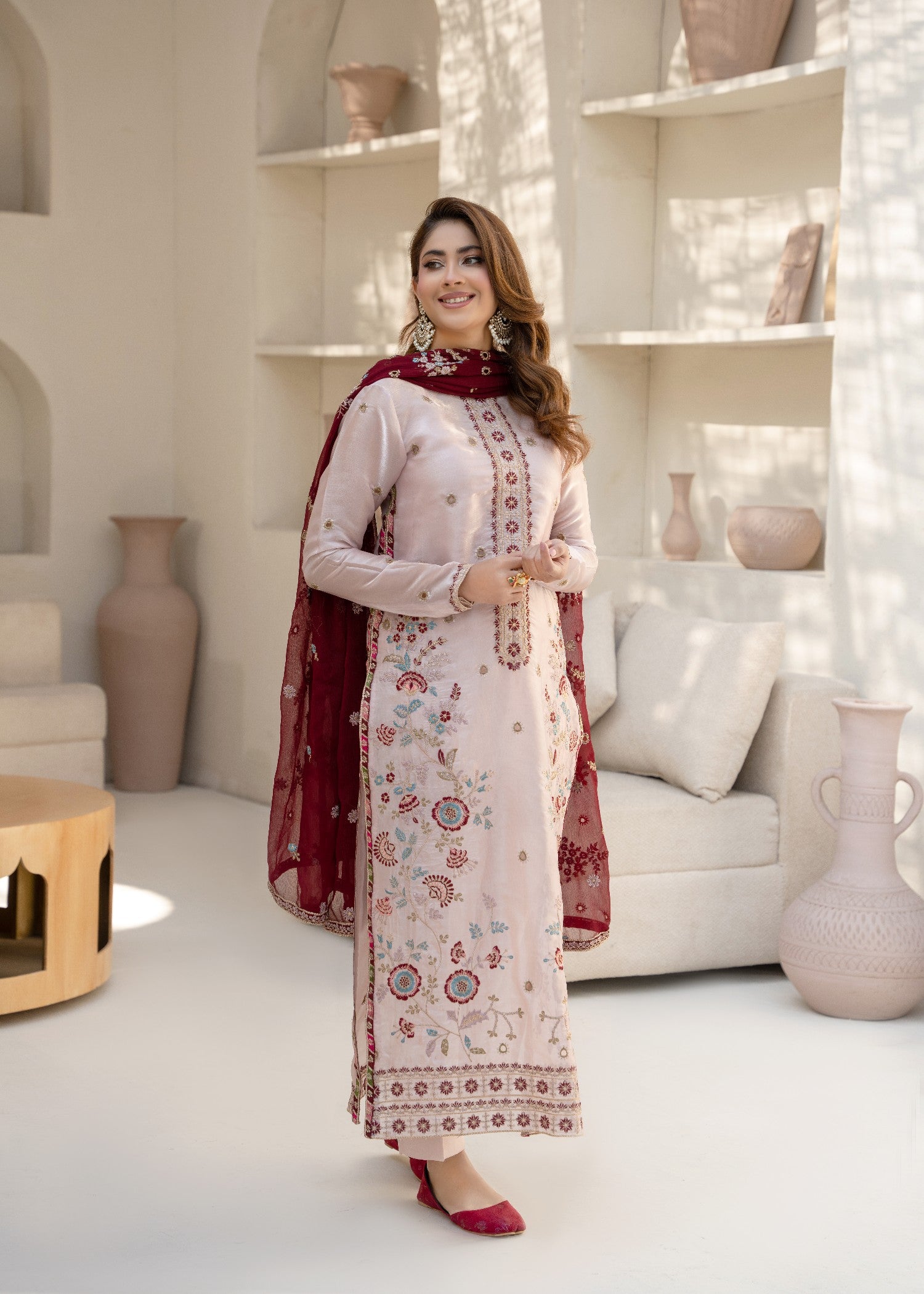 silk Kurta Set in Rose pink