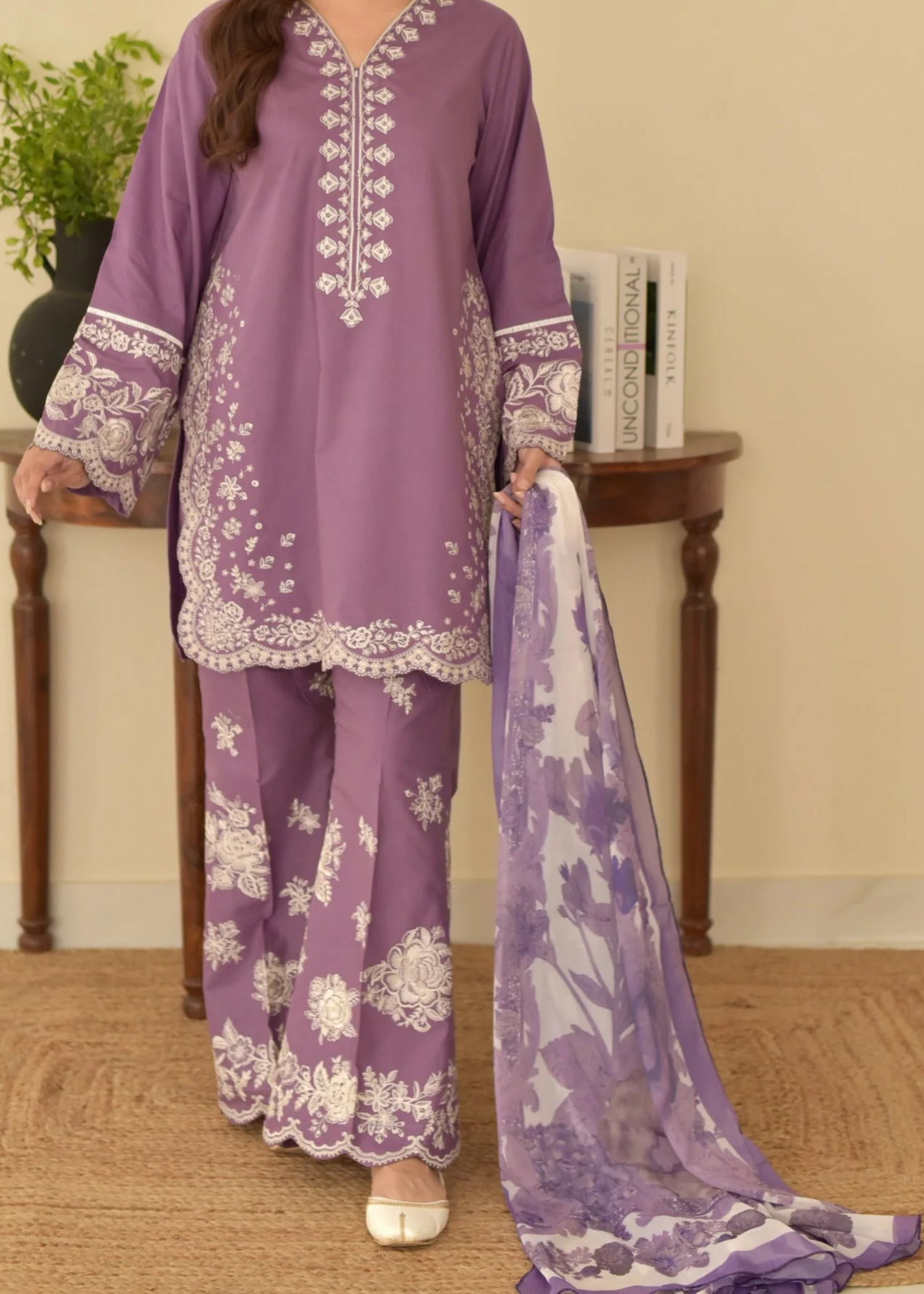 cotton Kurta Set in Lavender grey
