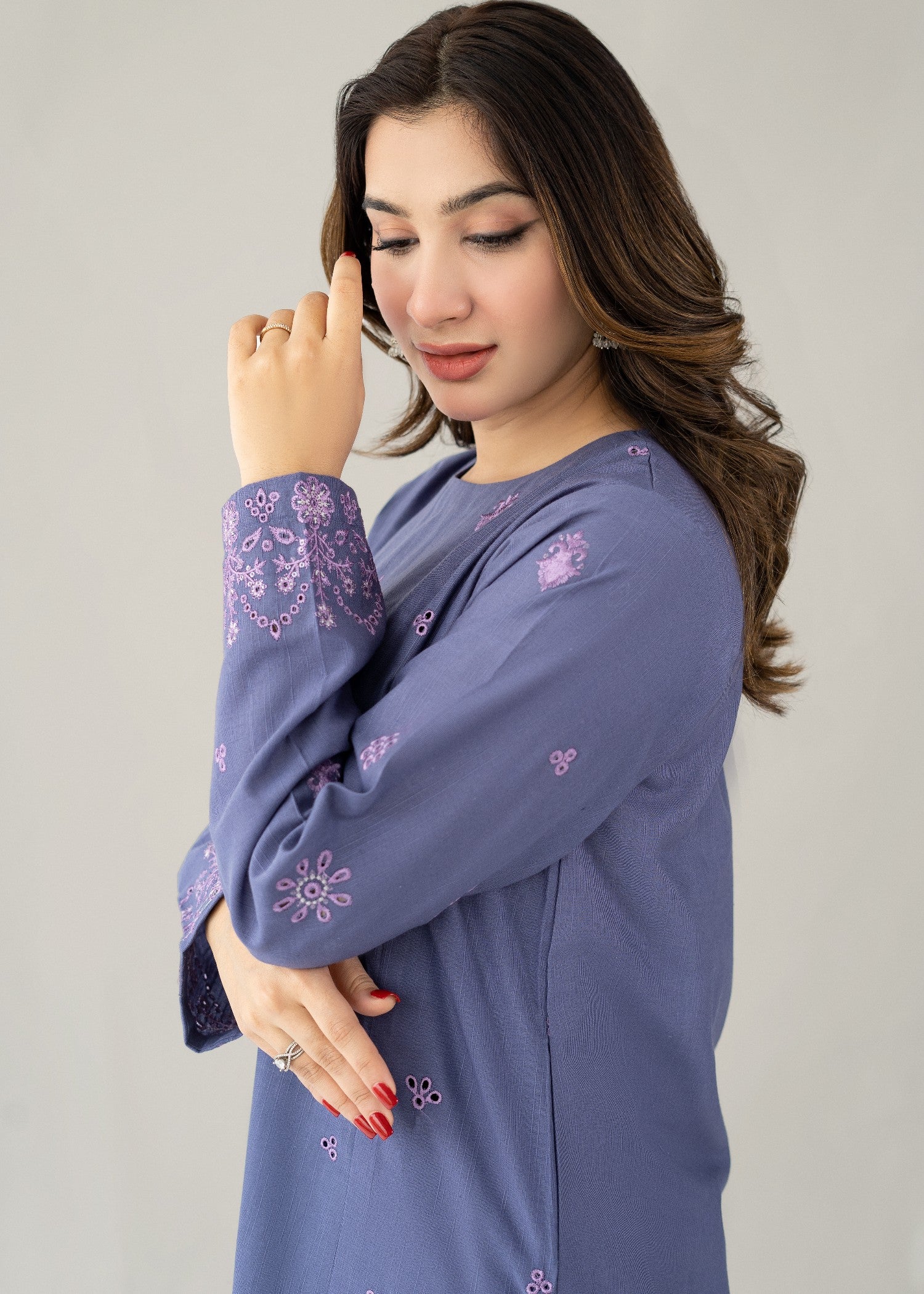 slub khaddar Kurta Set in Royal purple