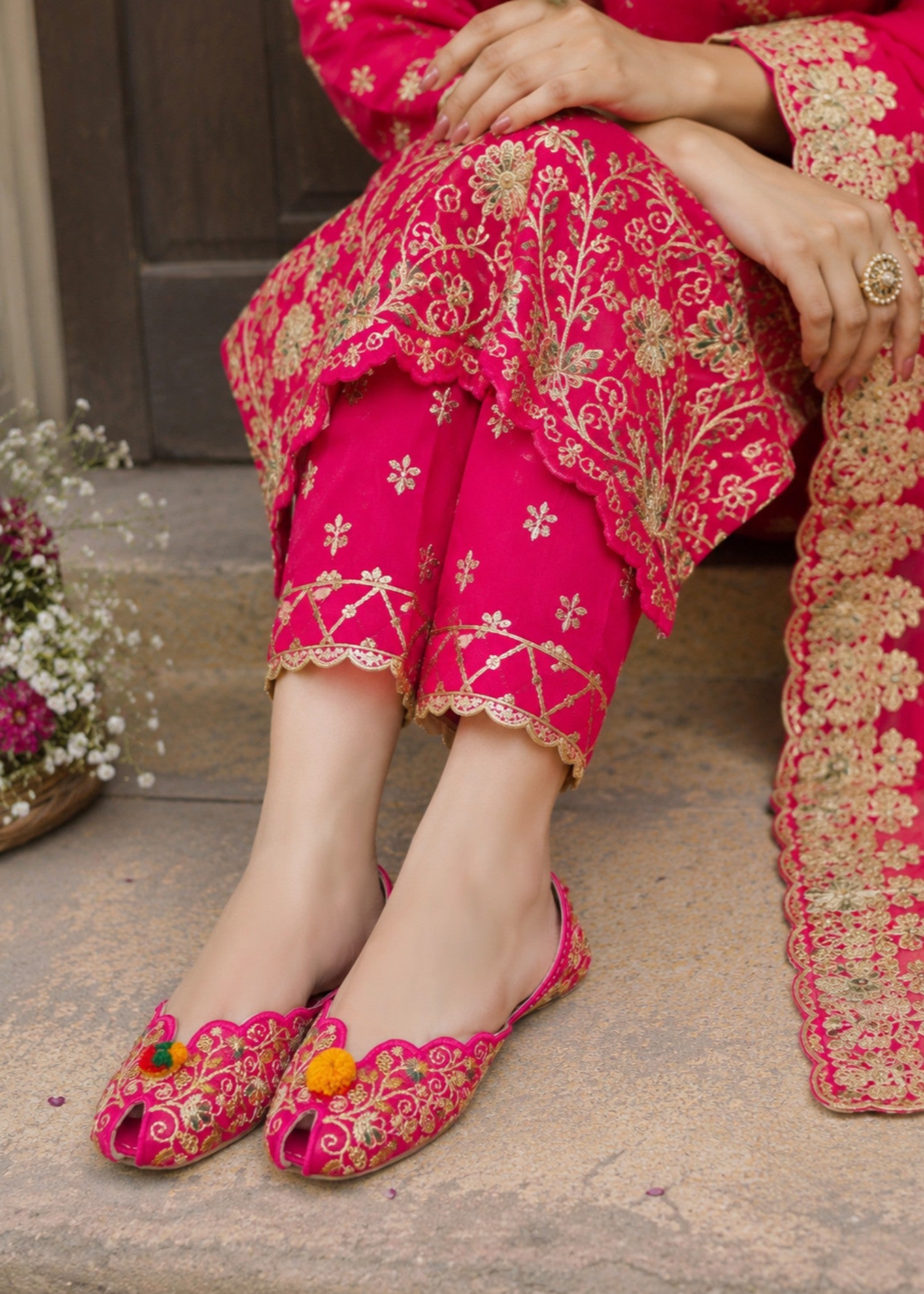 Khussa in Fuchsia pink by - High Quality Women Khussa TPV5742