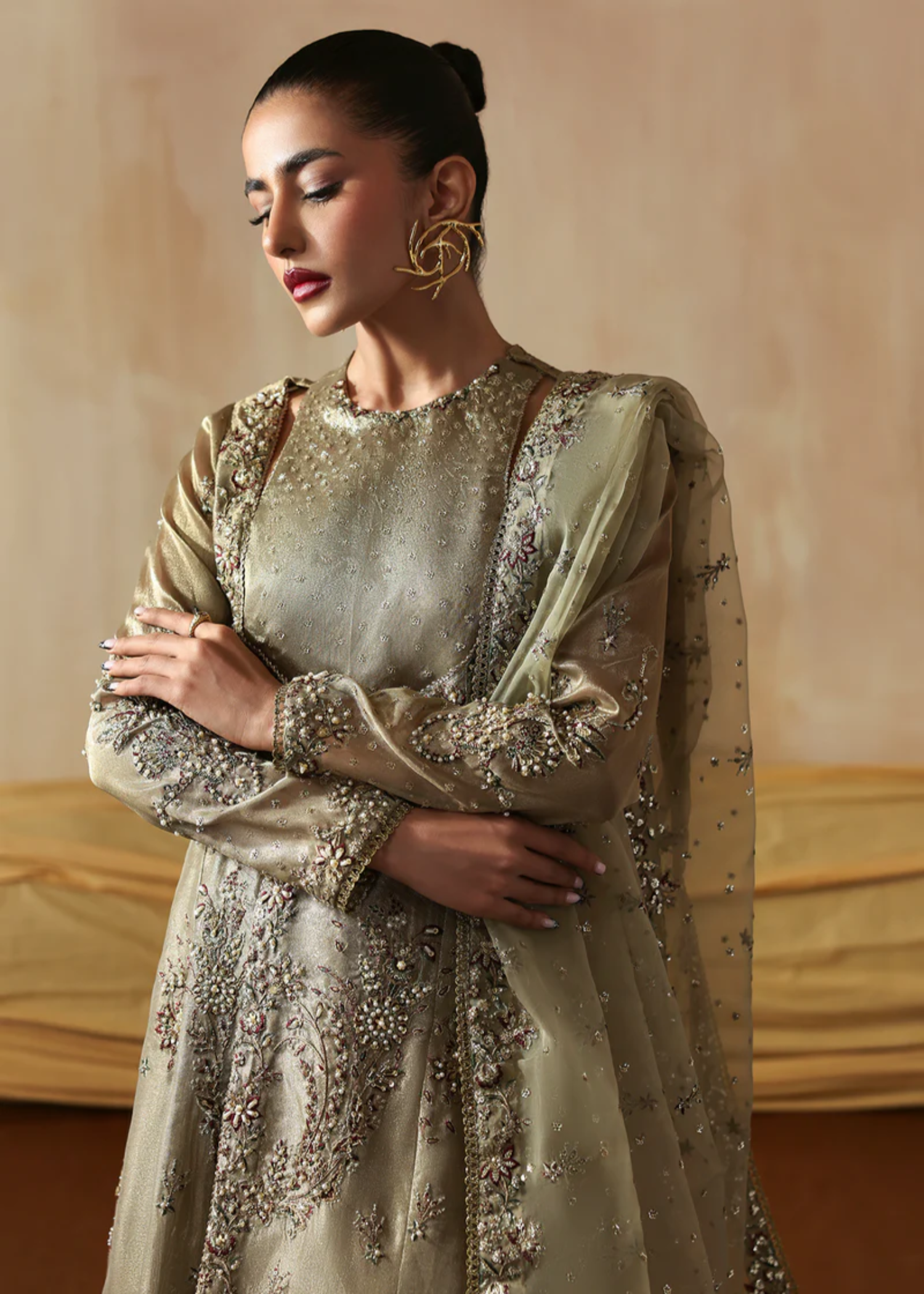 indian tissue Unstitched in Sage green
