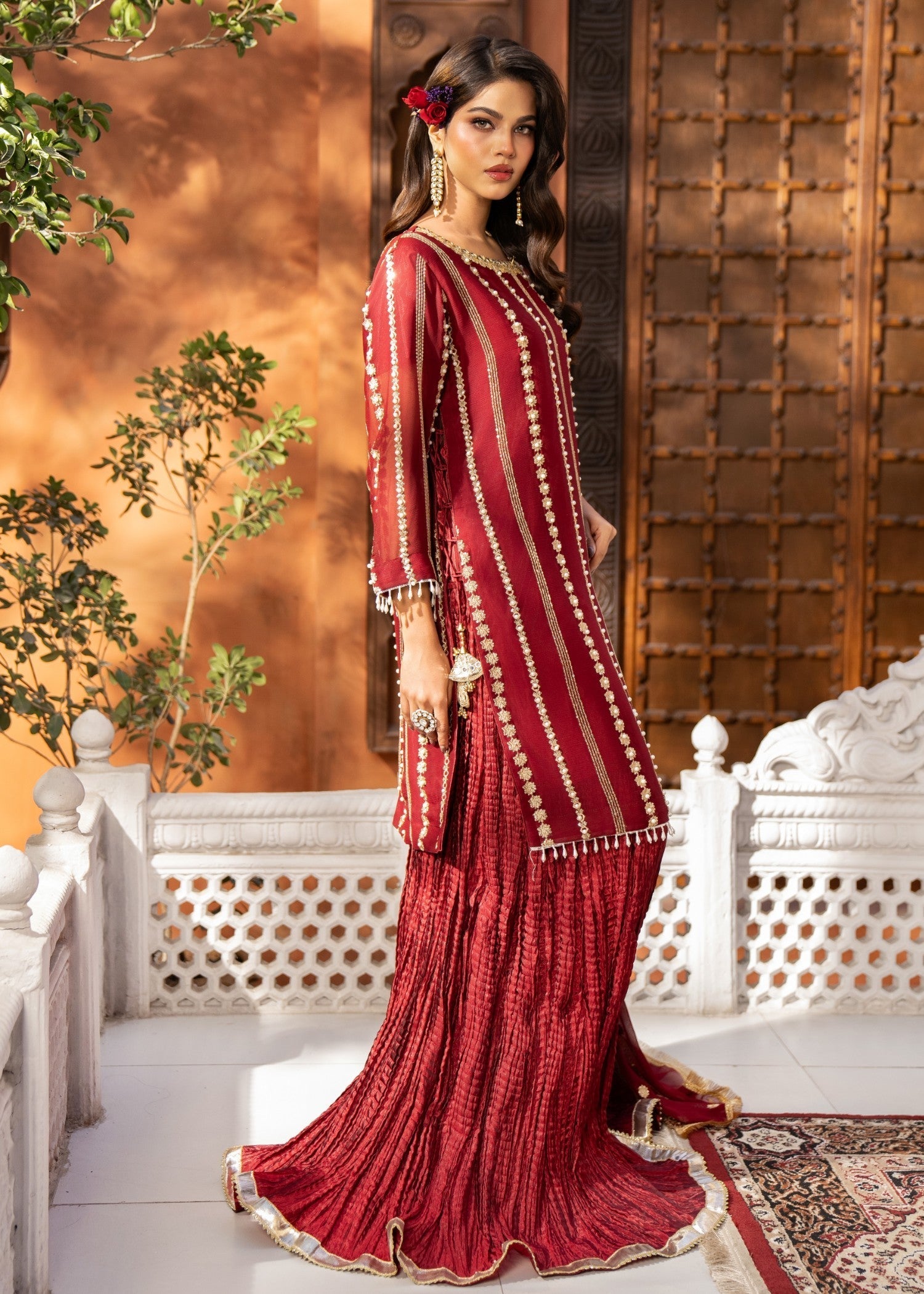 chiffon Sharara in Maroon