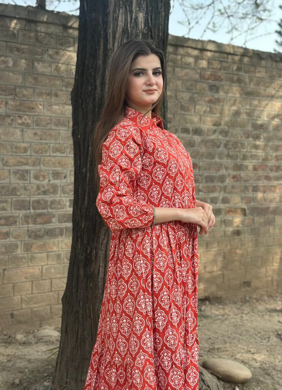 arabic lawn Maxi in Rust orange
