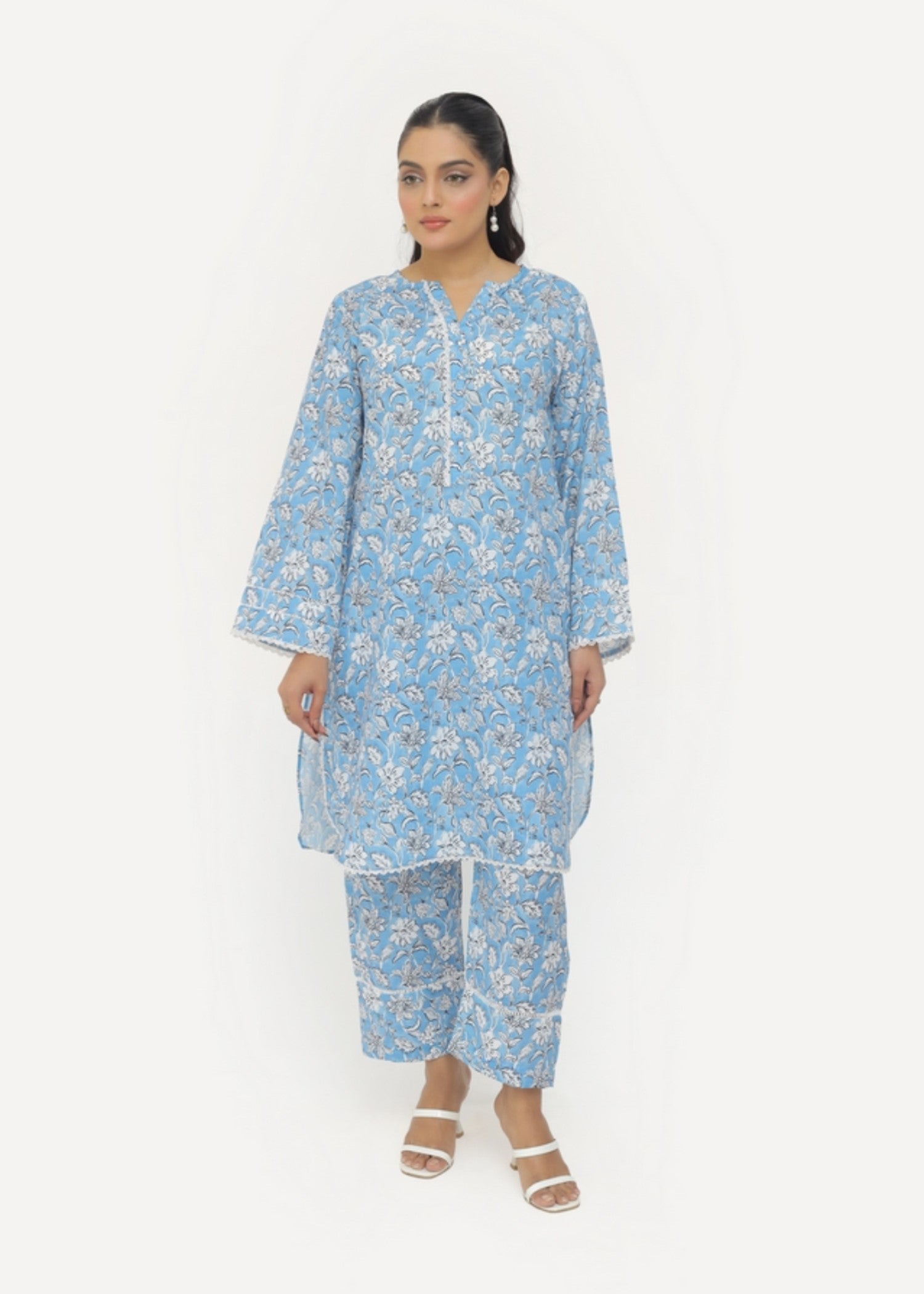 silk finish lawn Co Ord Sets in Sky blue