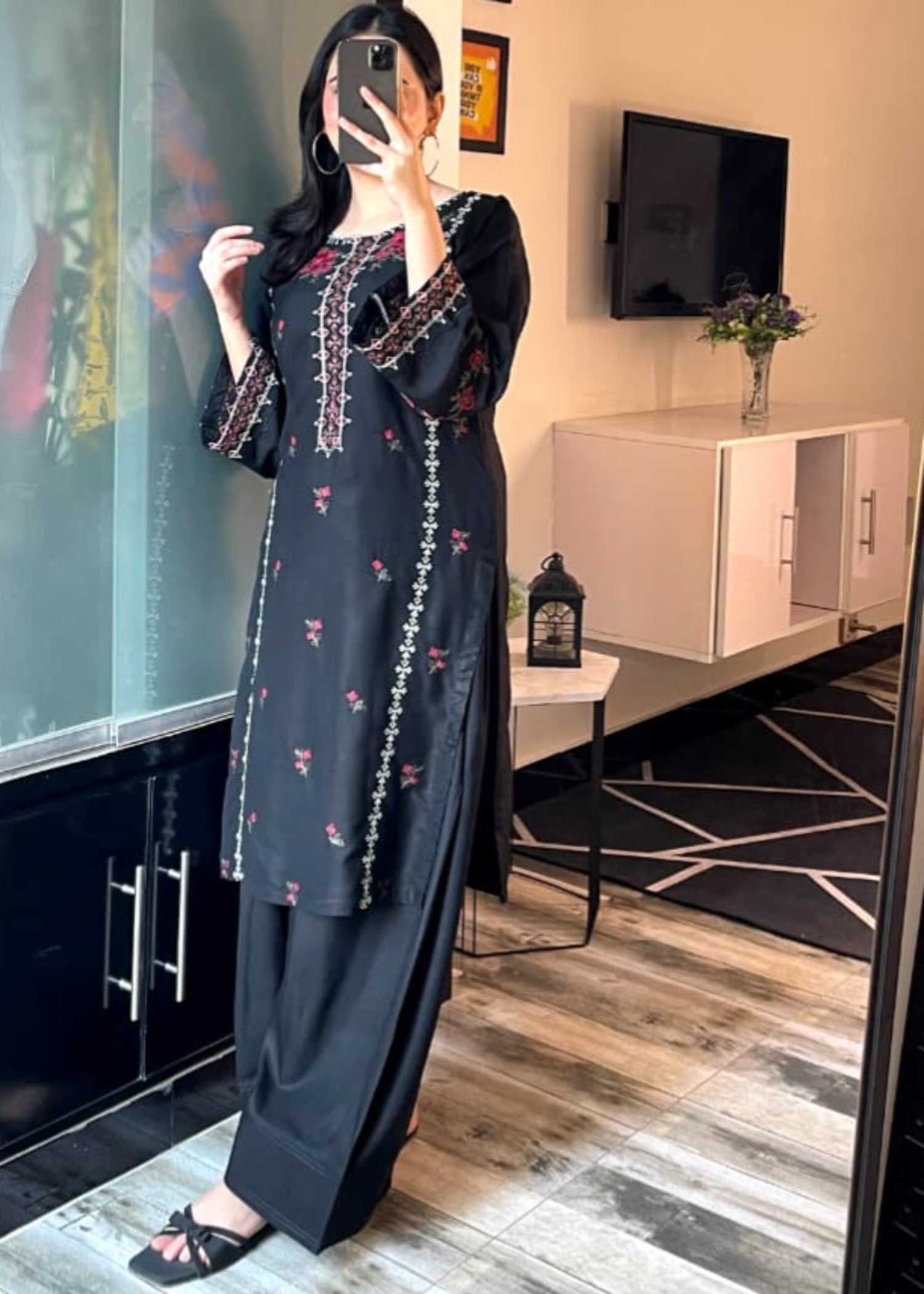 arabic lawn Kurta Set in Black