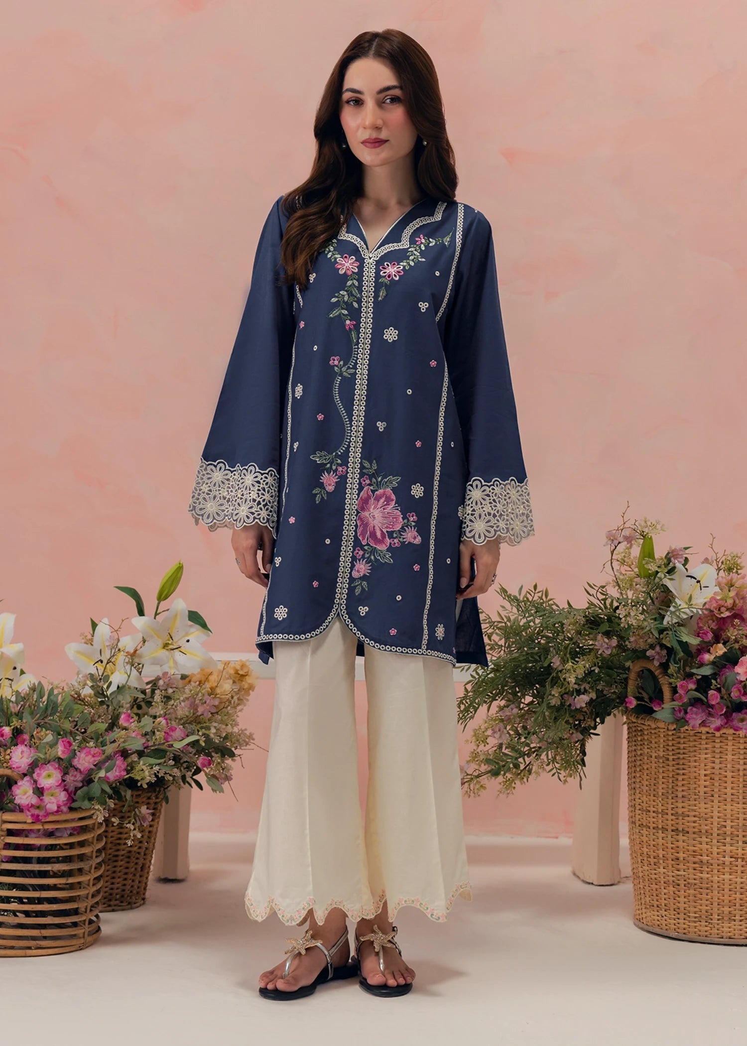 lawn cotton Kurta Set in Blue