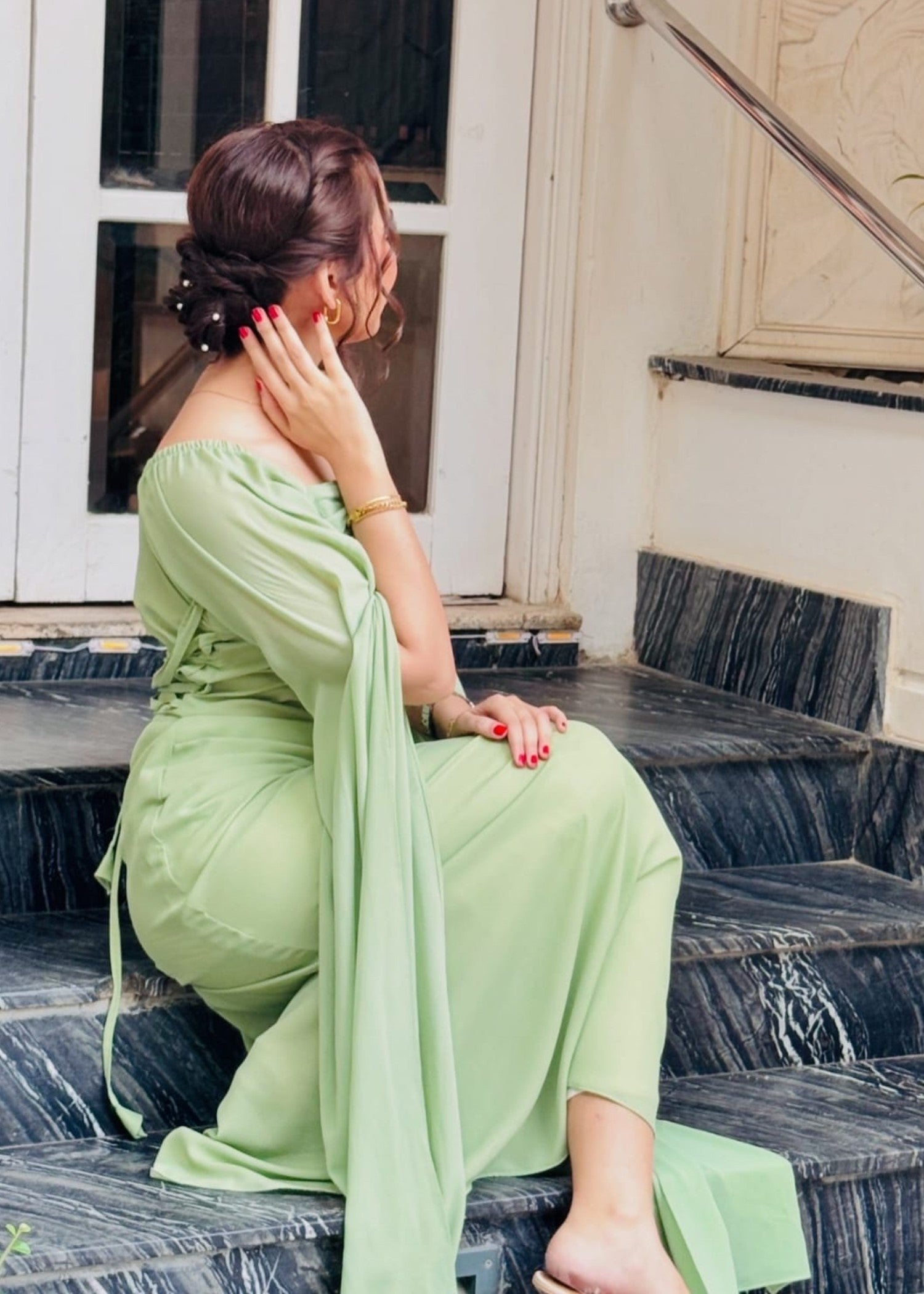 georgette chiffon Dress in Mint green