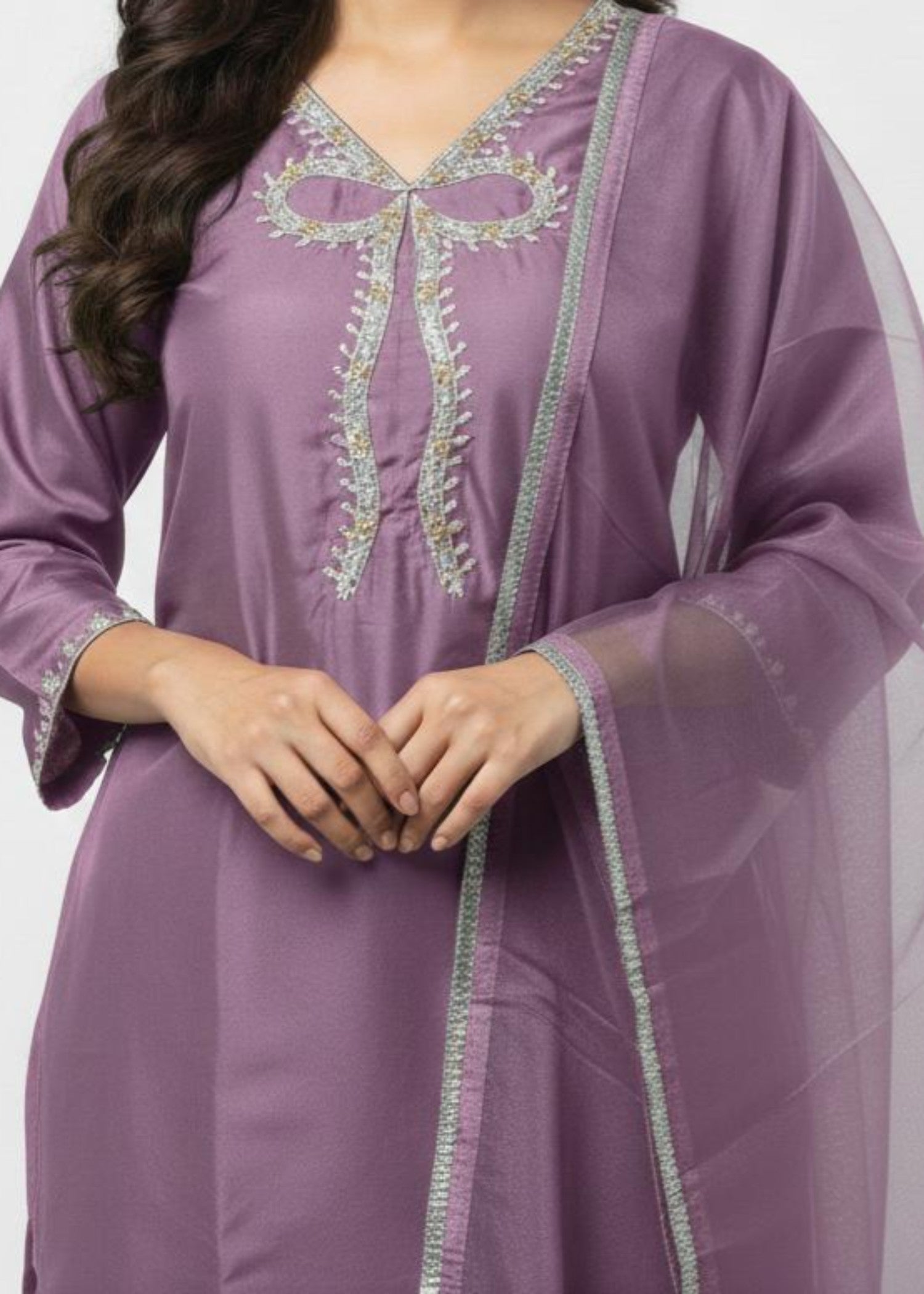 pk grip silk Kurta Set in Heathered lilac