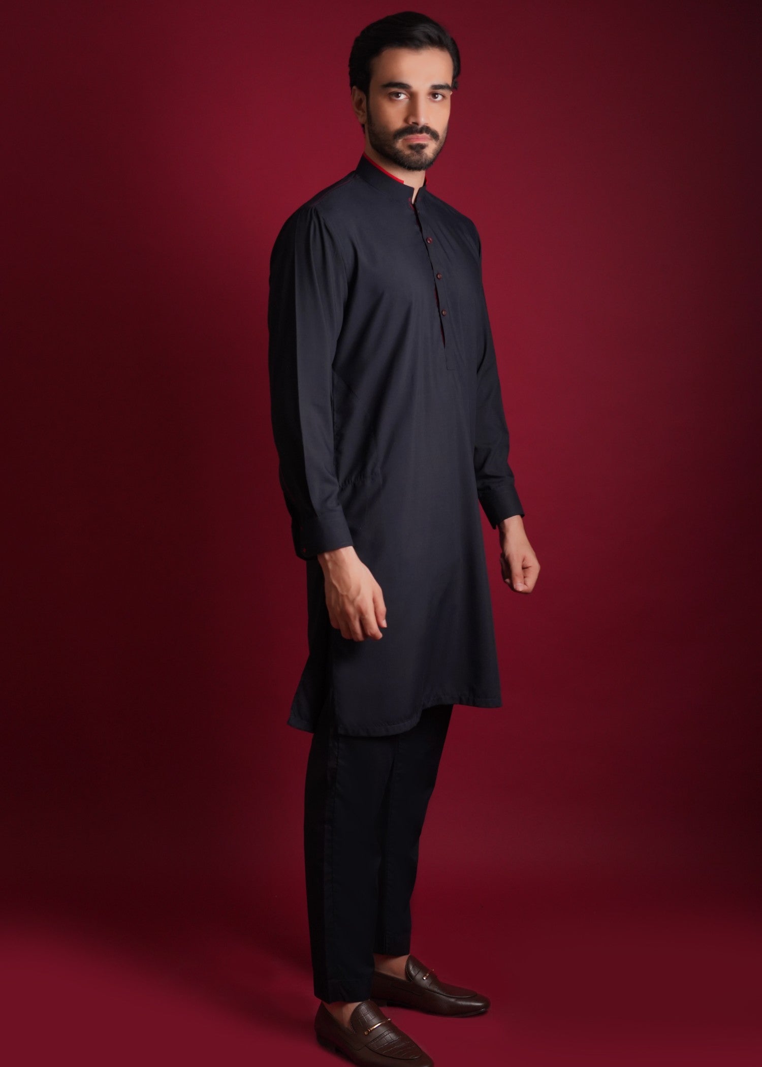 cotton viscose Kurta Set in Navy blue