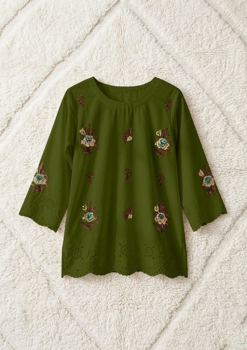 cotton Kurti in Olive green